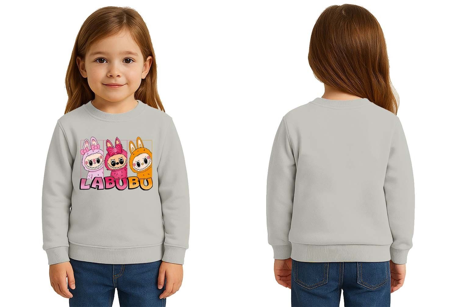 Unisex Labubu Baskılı Çocuk Swaetshirt 3 İplik Şardonlu
