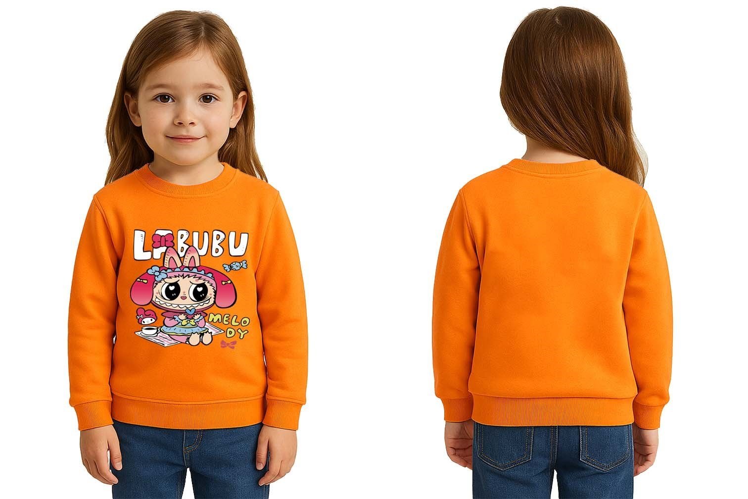 Unisex Labubu Baskılı Çocuk Swaetshirt 3 İplik Şardonlu