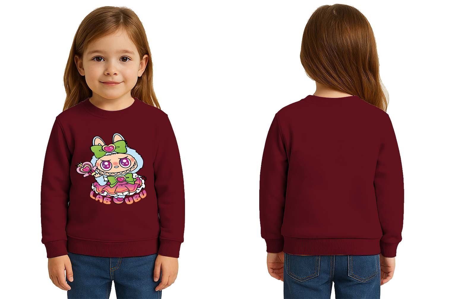 Unisex Labubu Baskılı Çocuk Swaetshirt 3 İplik Şardonlu