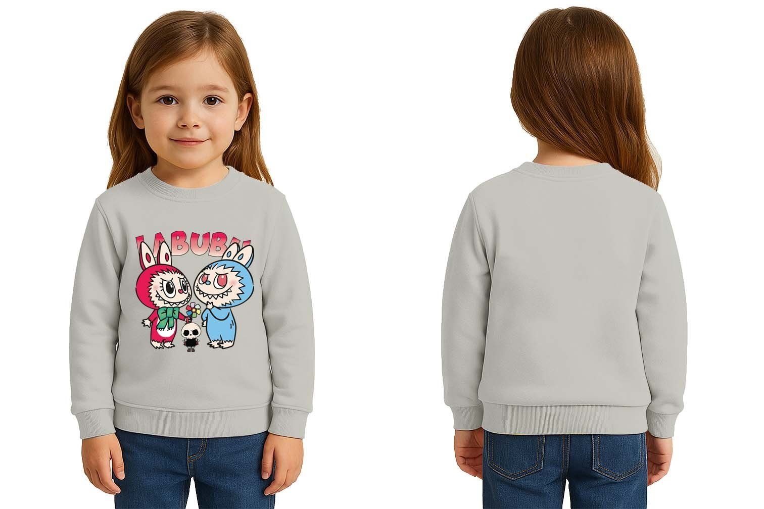 Unisex Labubu Baskılı Çocuk Swaetshirt 3 İplik Şardonlu