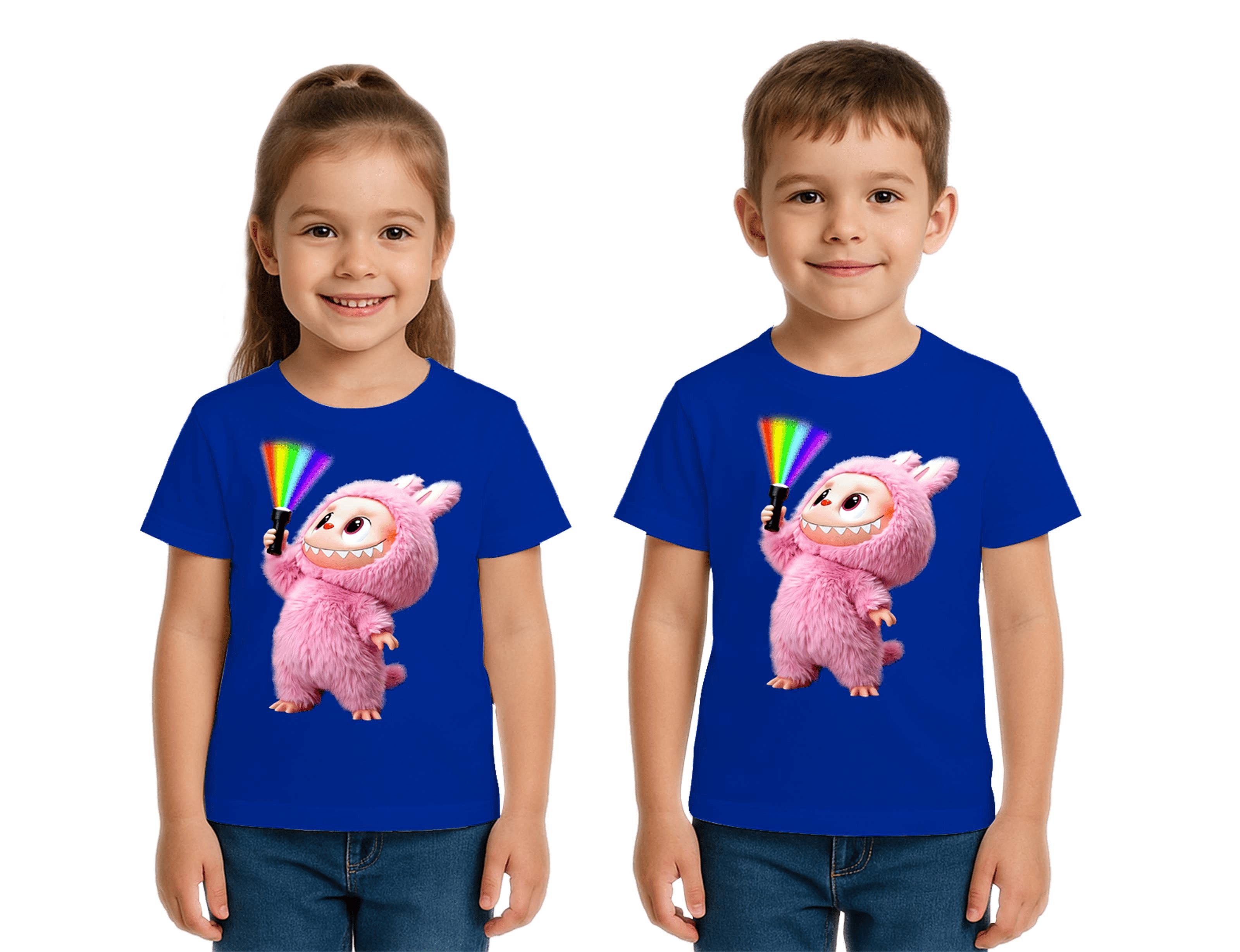 Unisex Labubu Baskılı Çocuk Tişört pamuklu penye kumaş