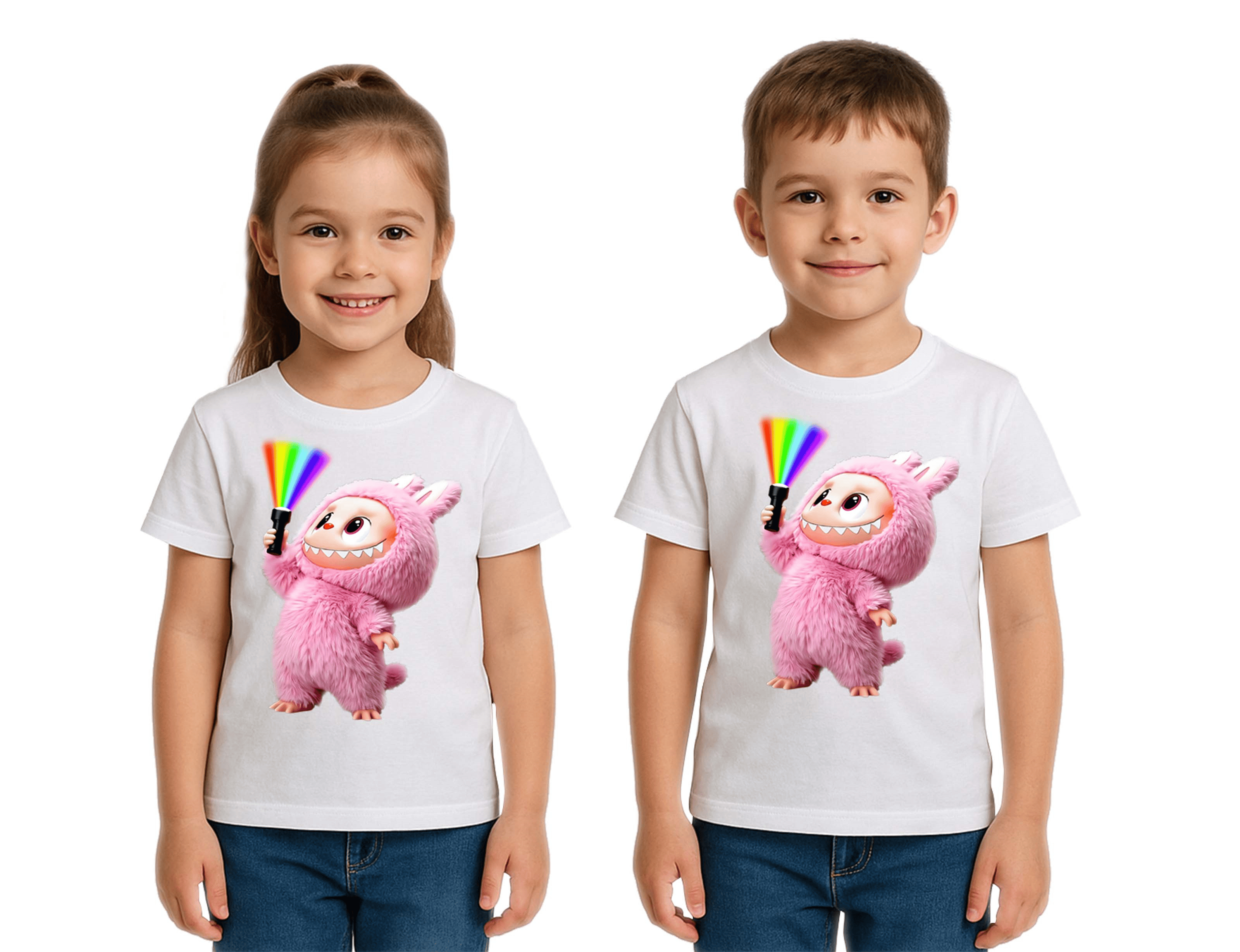 Unisex Labubu Baskılı Çocuk Tişört pamuklu penye kumaş