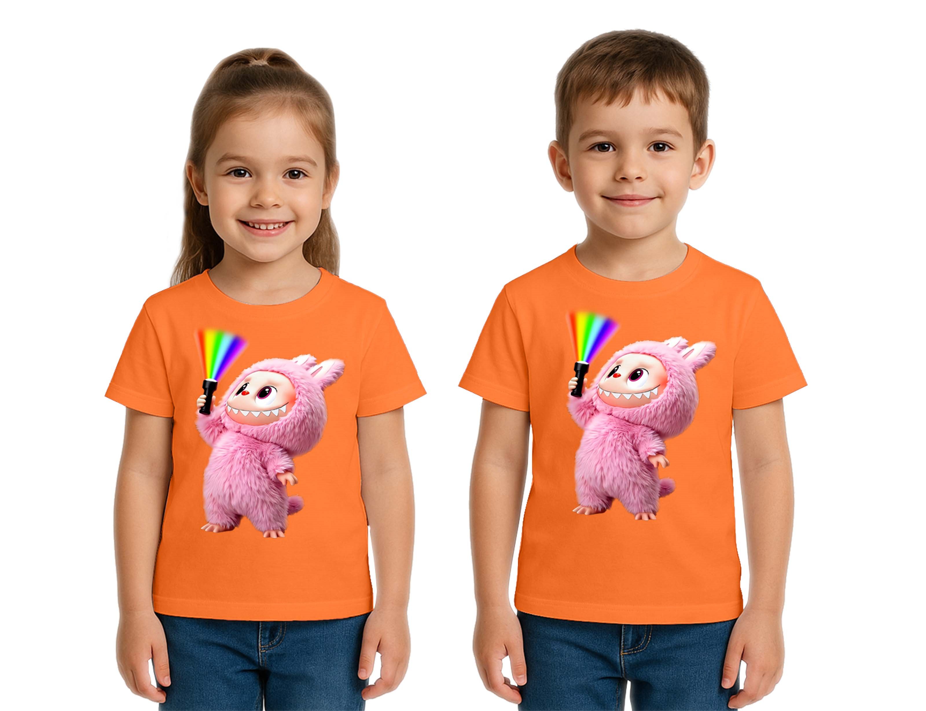 Unisex Labubu Baskılı Çocuk Tişört pamuklu penye kumaş