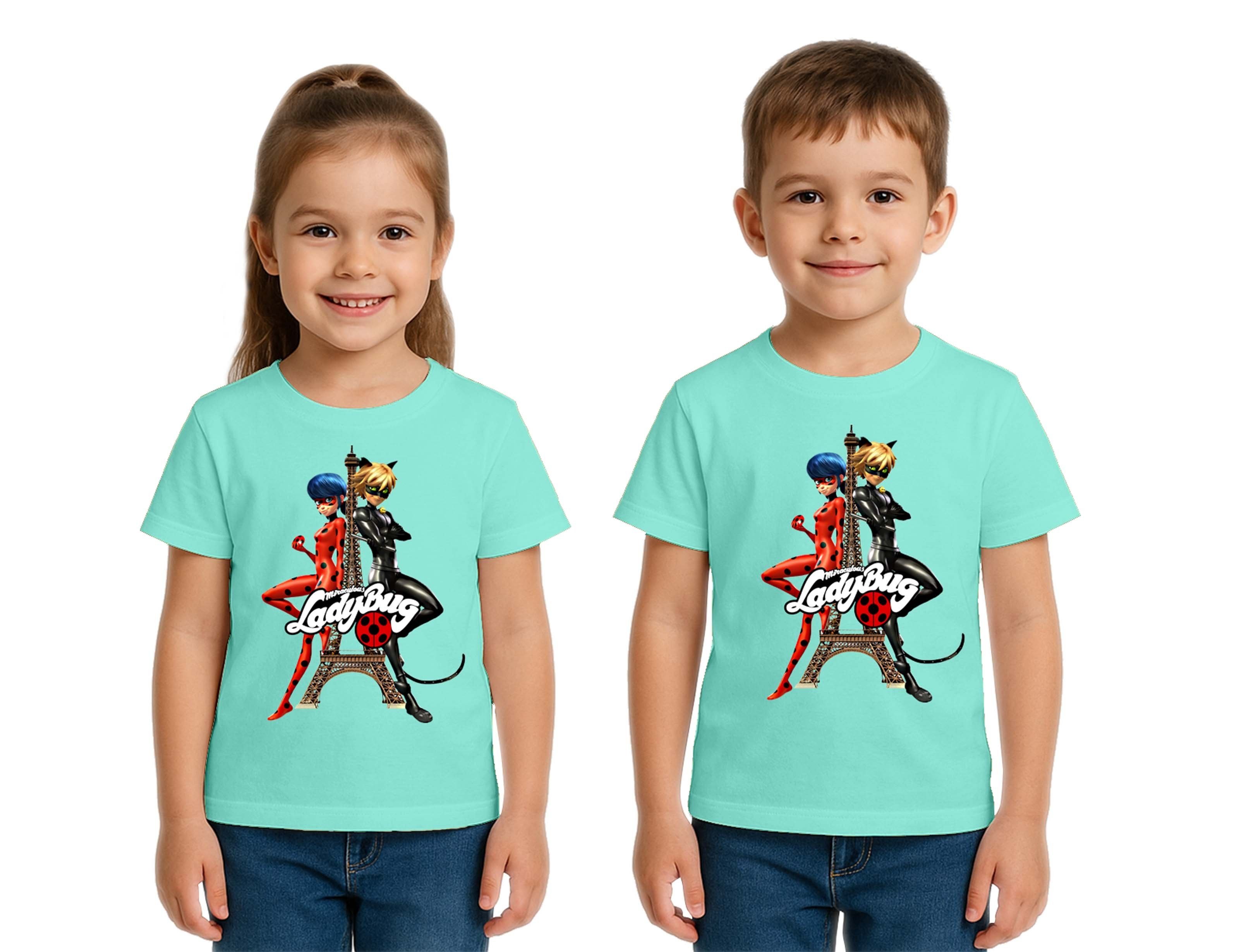 Unisex Ladybug baskılı Çocuk Tişört pamuklu penye kumaş
