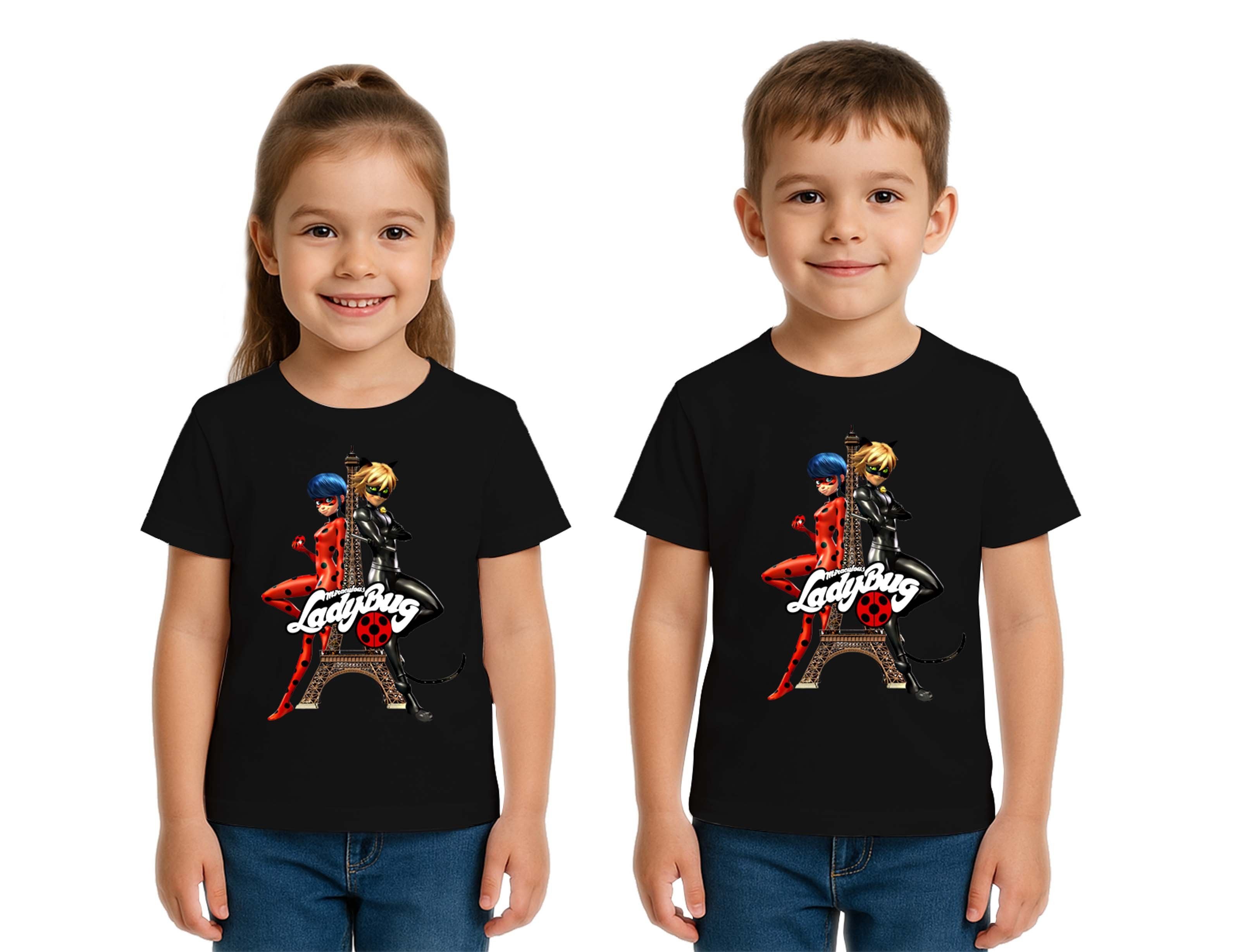 Unisex Ladybug baskılı Çocuk Tişört pamuklu penye kumaş