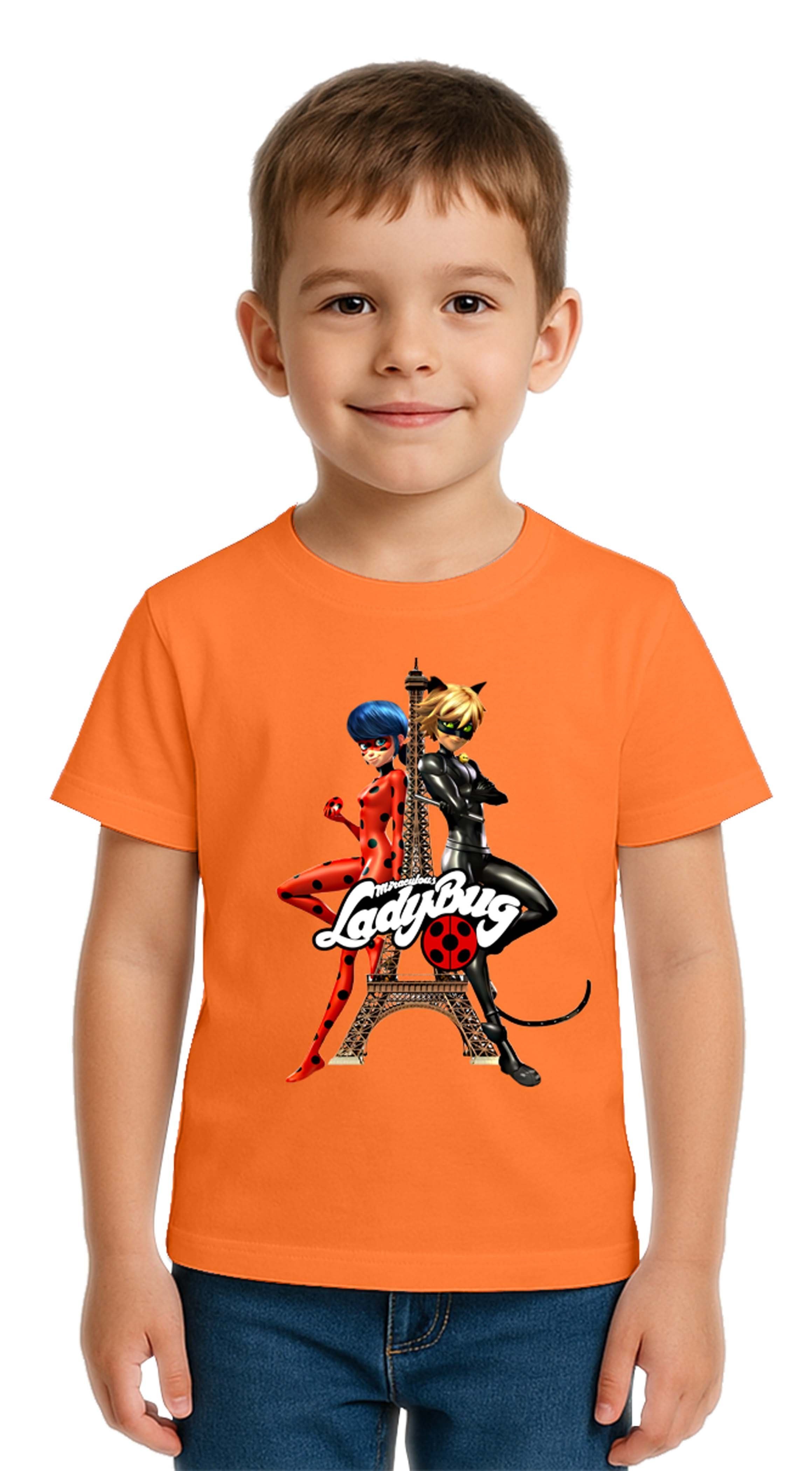 Unisex Ladybug baskılı Çocuk Tişört pamuklu penye kumaş