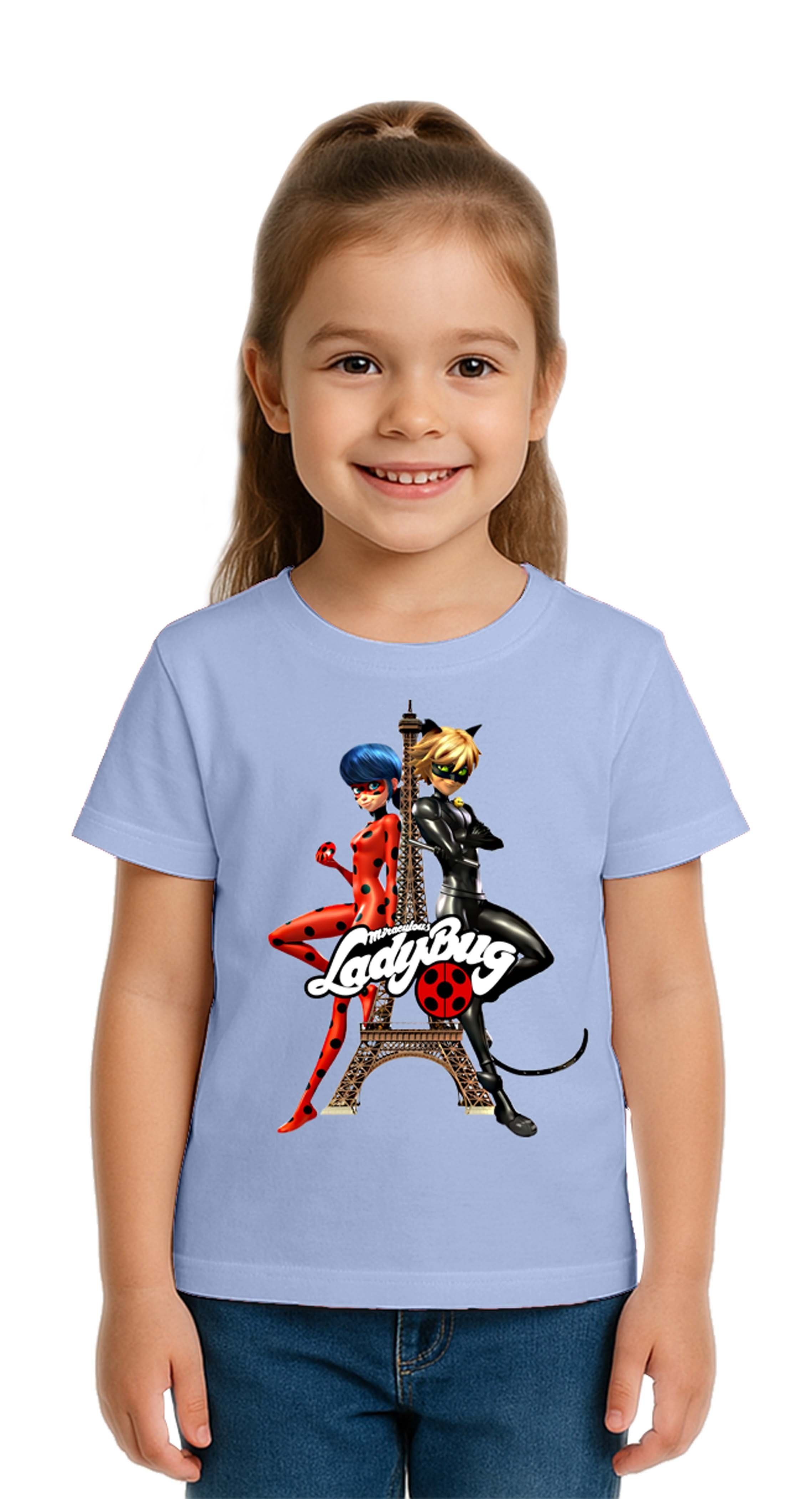 Unisex Ladybug baskılı Çocuk Tişört pamuklu penye kumaş