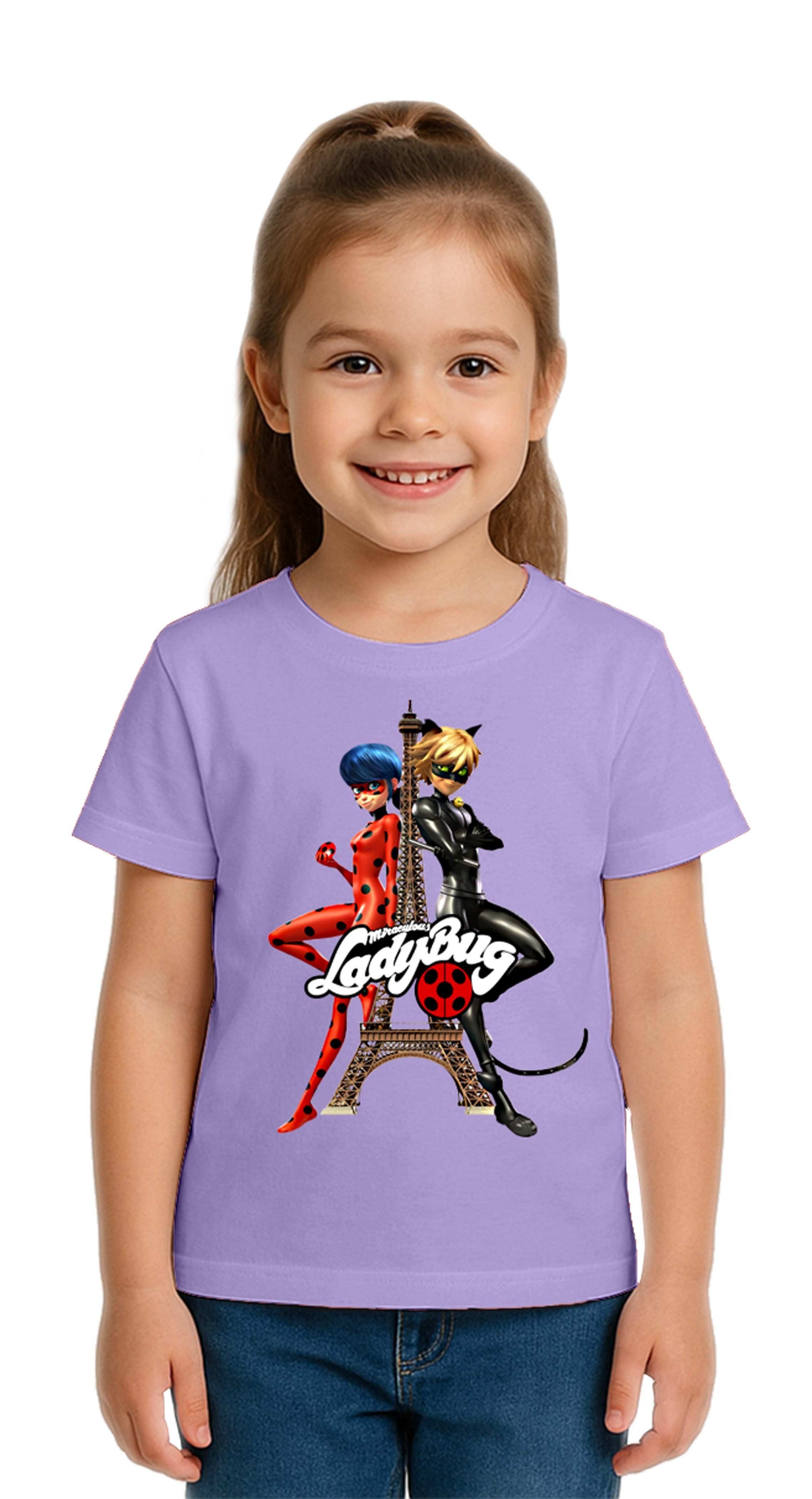 Unisex Ladybug baskılı Çocuk Tişört pamuklu penye kumaş