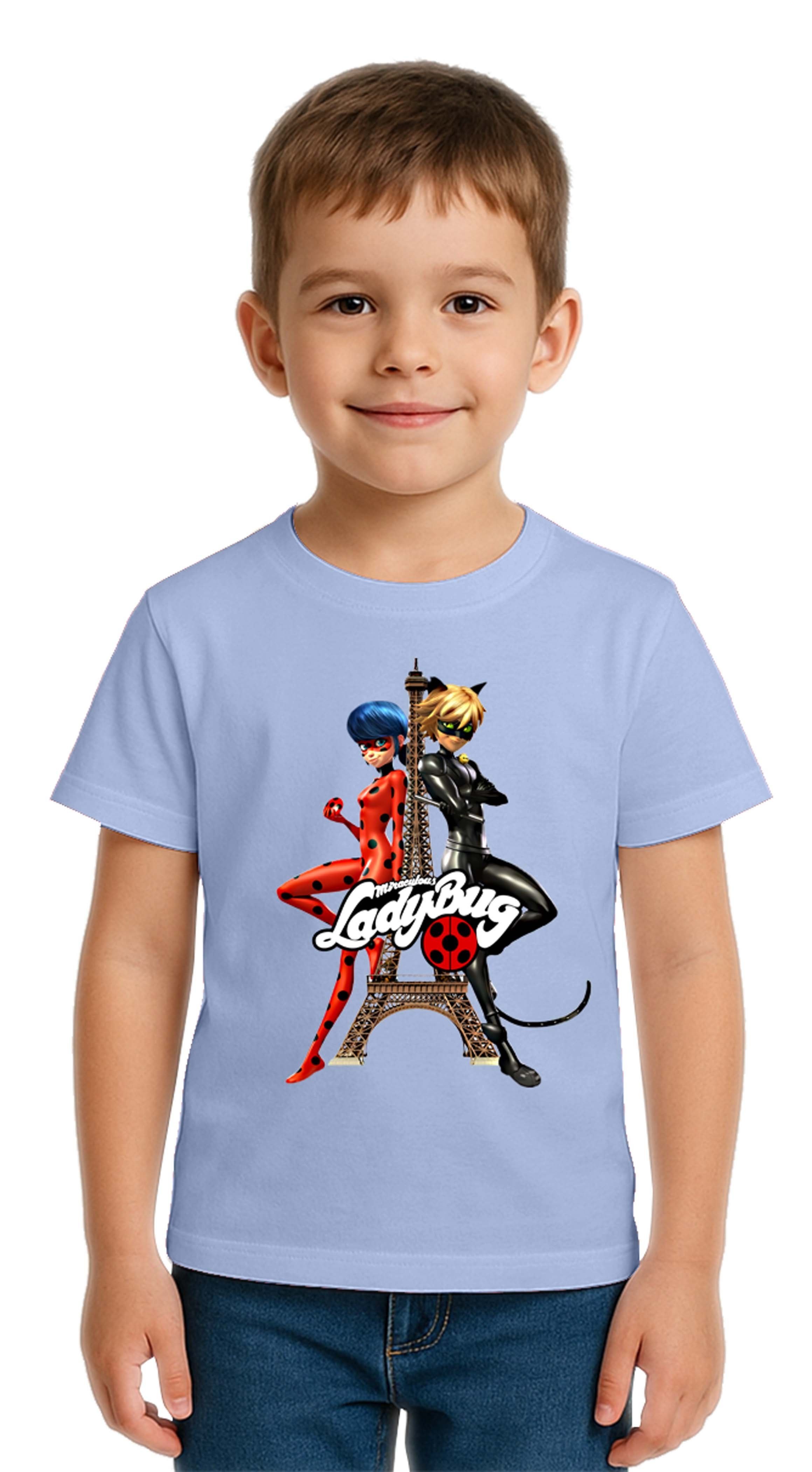 Unisex Ladybug baskılı Çocuk Tişört pamuklu penye kumaş