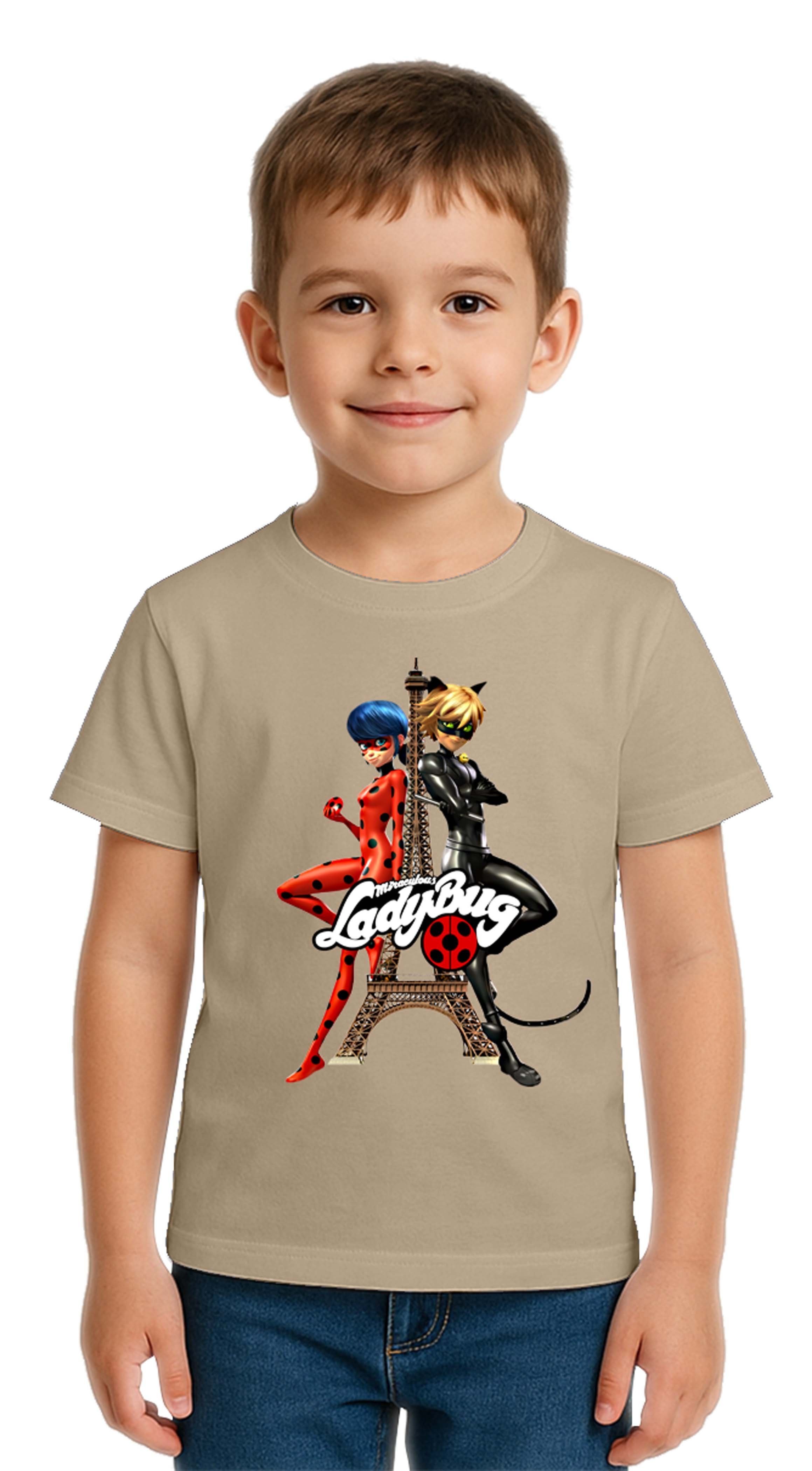 Unisex Ladybug baskılı Çocuk Tişört pamuklu penye kumaş