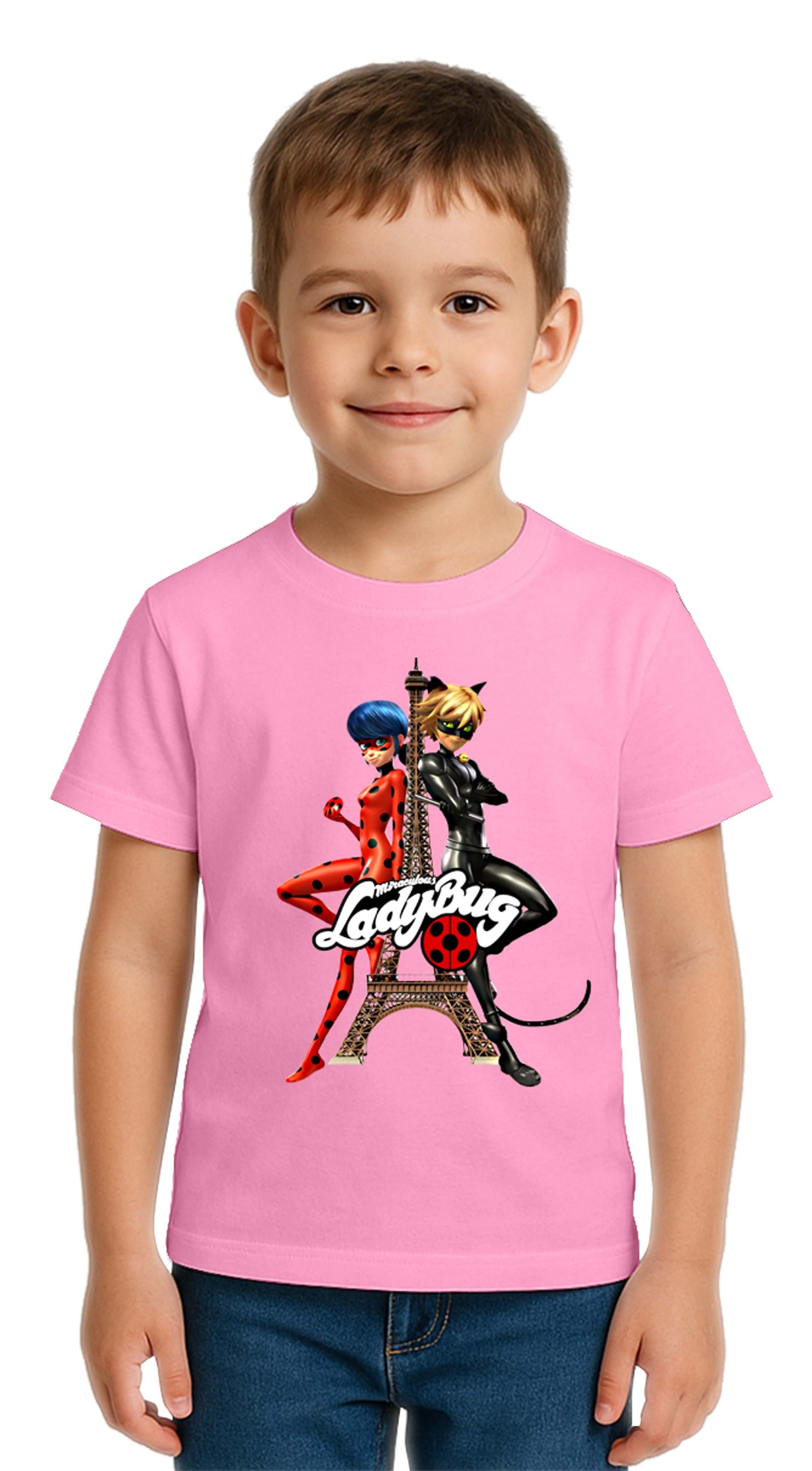 Unisex Ladybug baskılı Çocuk Tişört pamuklu penye kumaş
