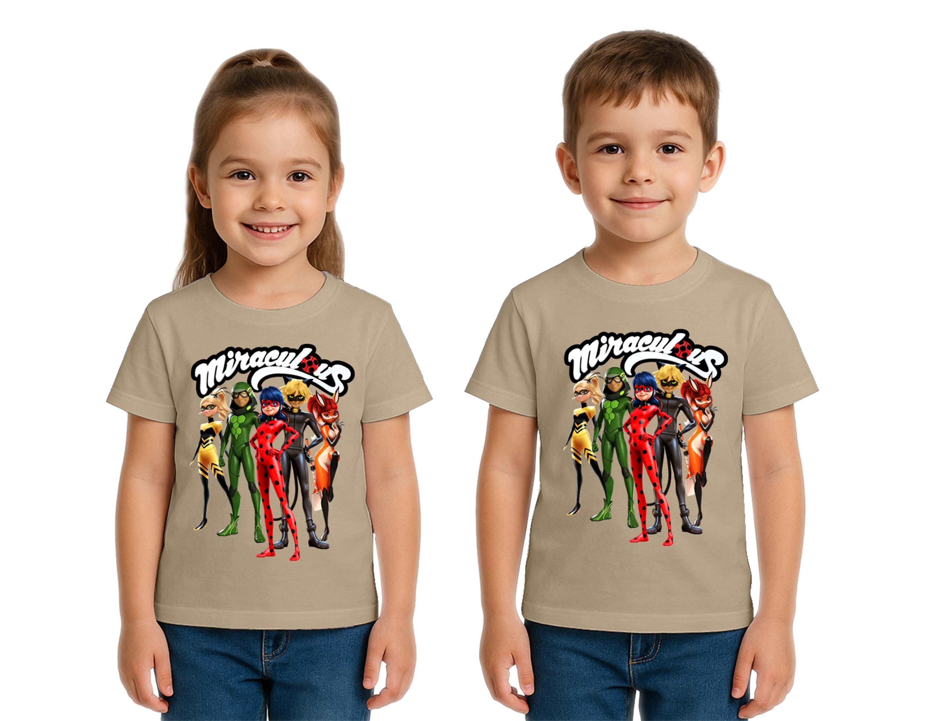 Unisex Ladybug baskılı Çocuk Tişört pamuklu penye kumaş