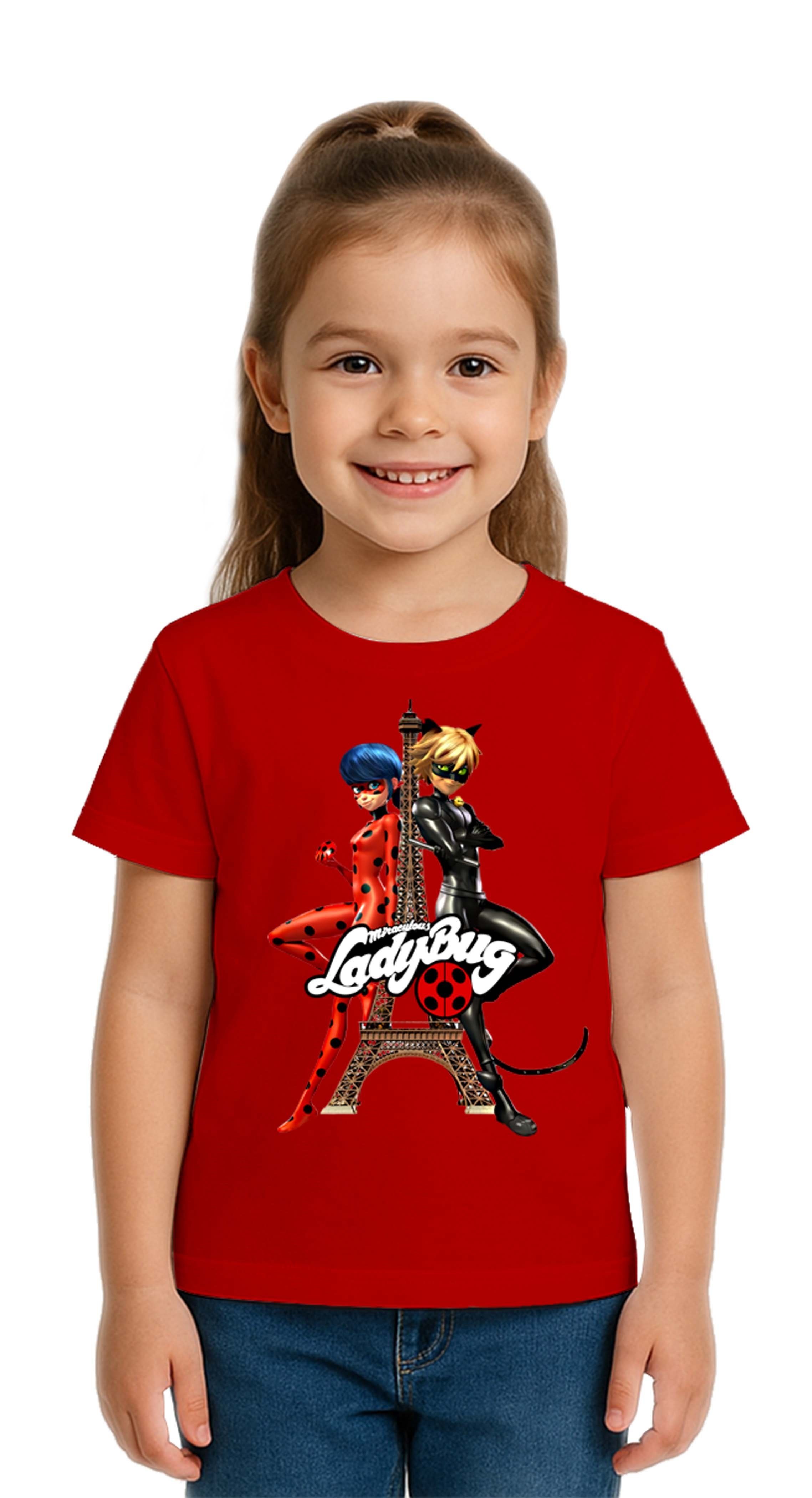 Unisex Ladybug baskılı Çocuk Tişört pamuklu penye kumaş