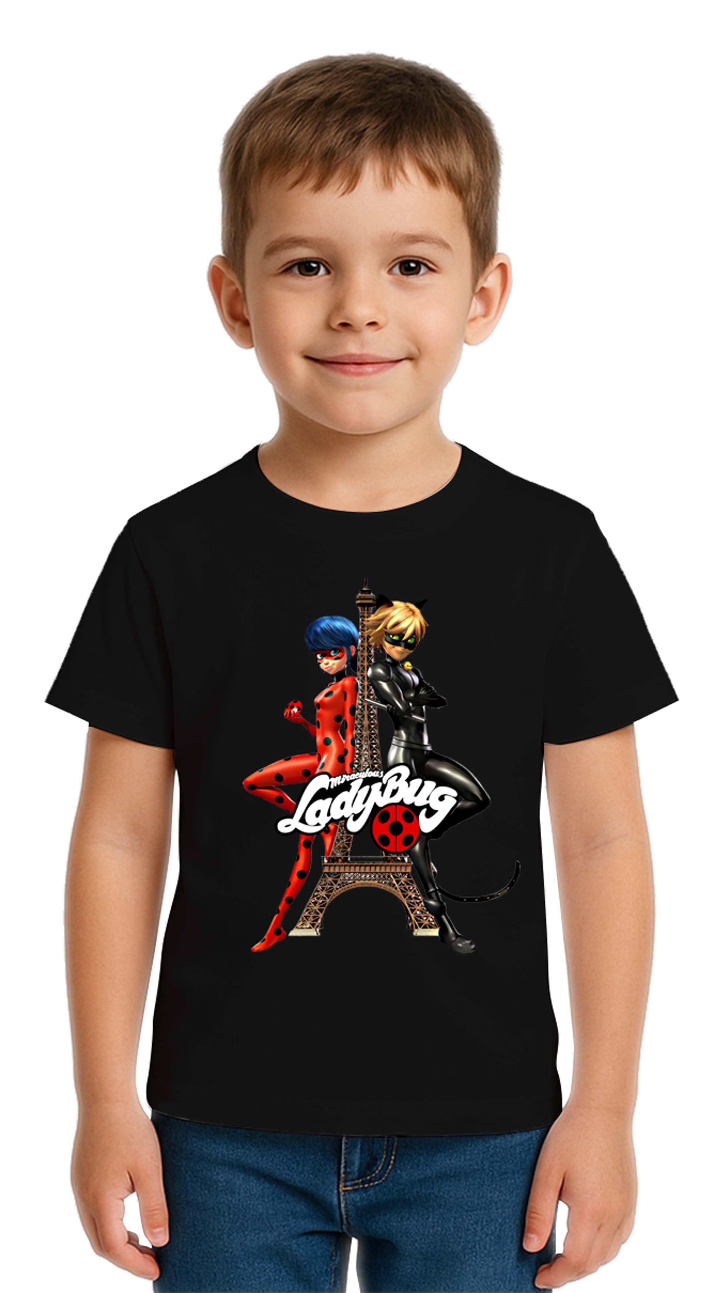 Unisex Ladybug baskılı Çocuk Tişört pamuklu penye kumaş
