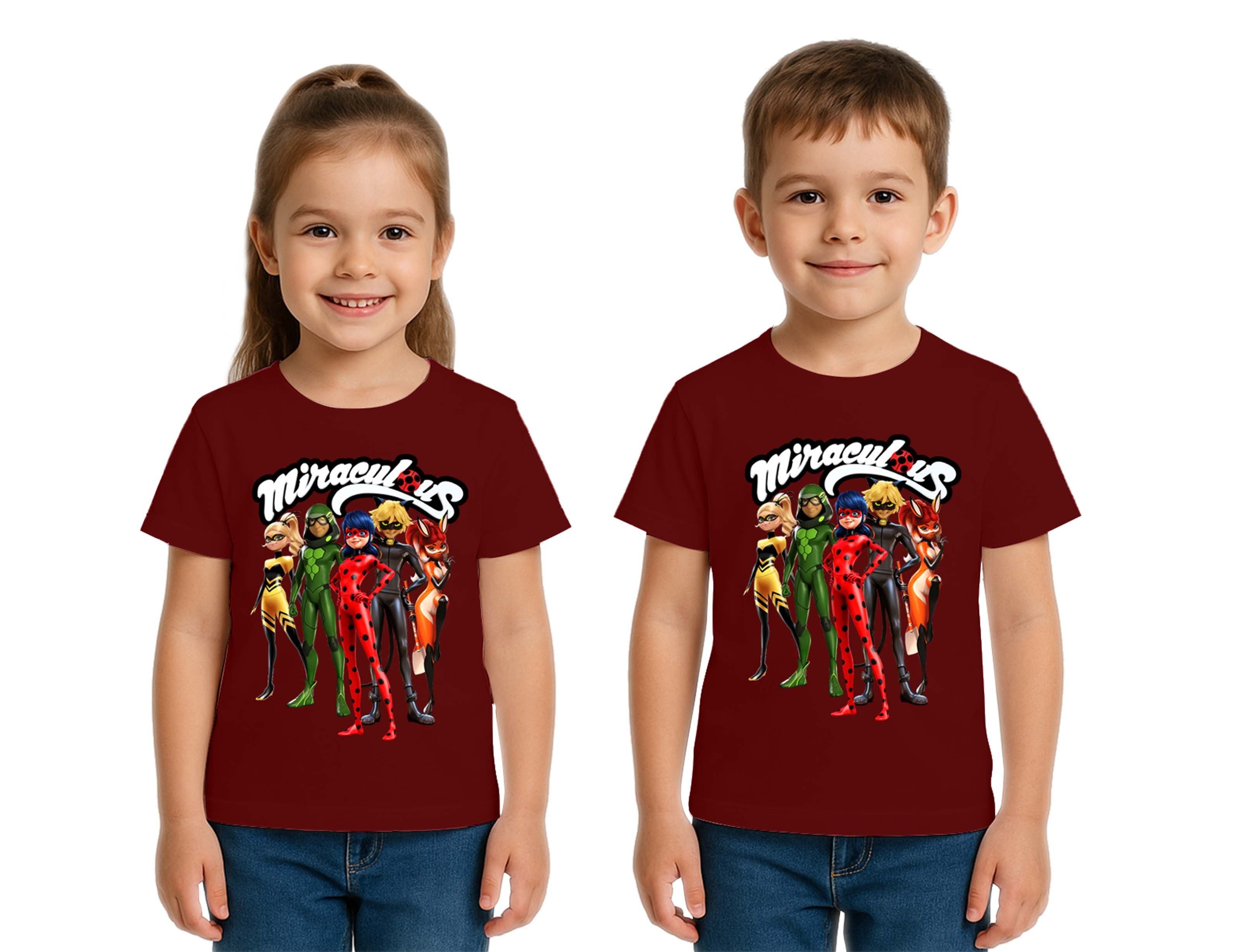 Unisex Ladybug baskılı Çocuk Tişört pamuklu penye kumaş