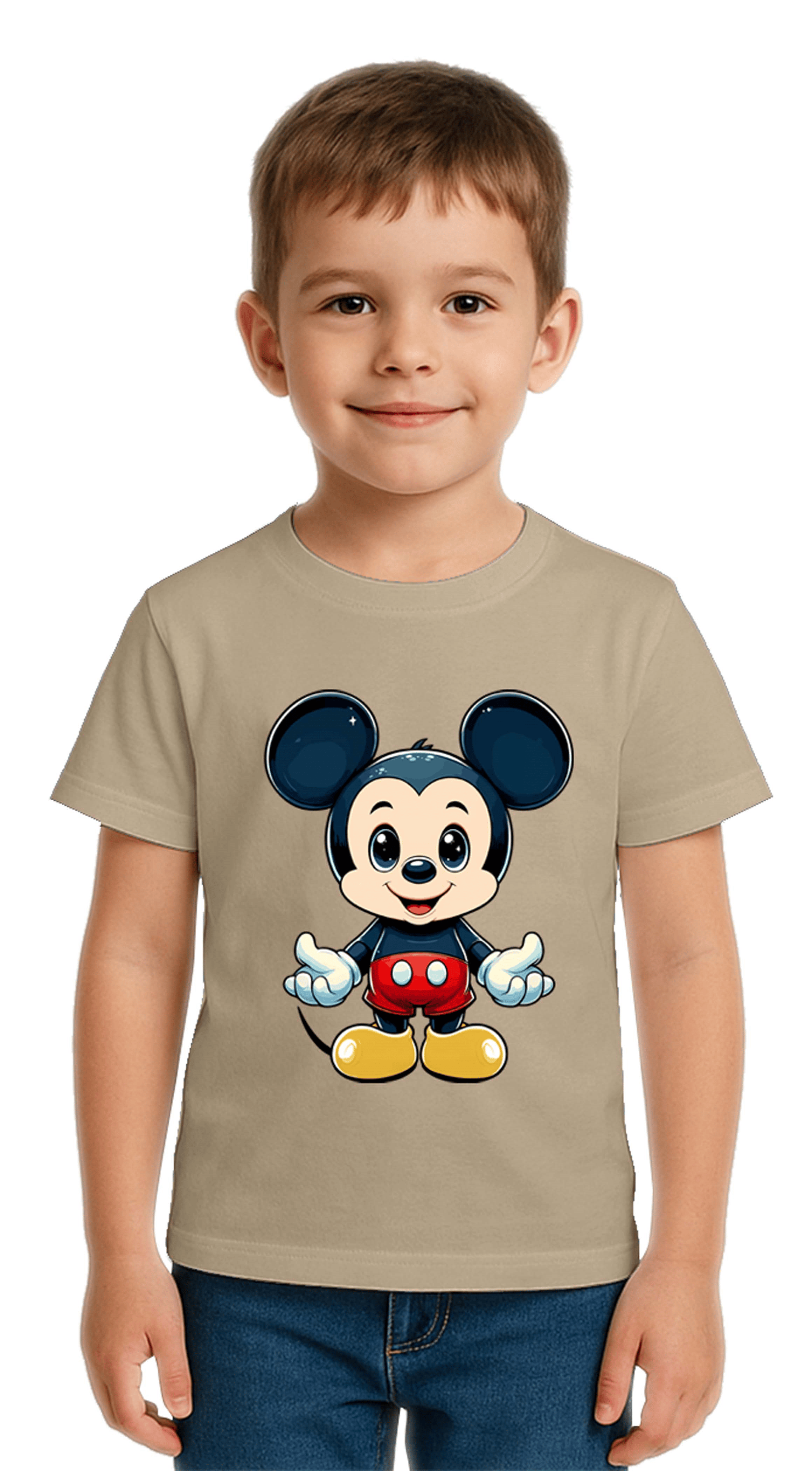 Unisex Mıckey Mouse Baskılı Çocuk Tişört pamuklu penye kumaş