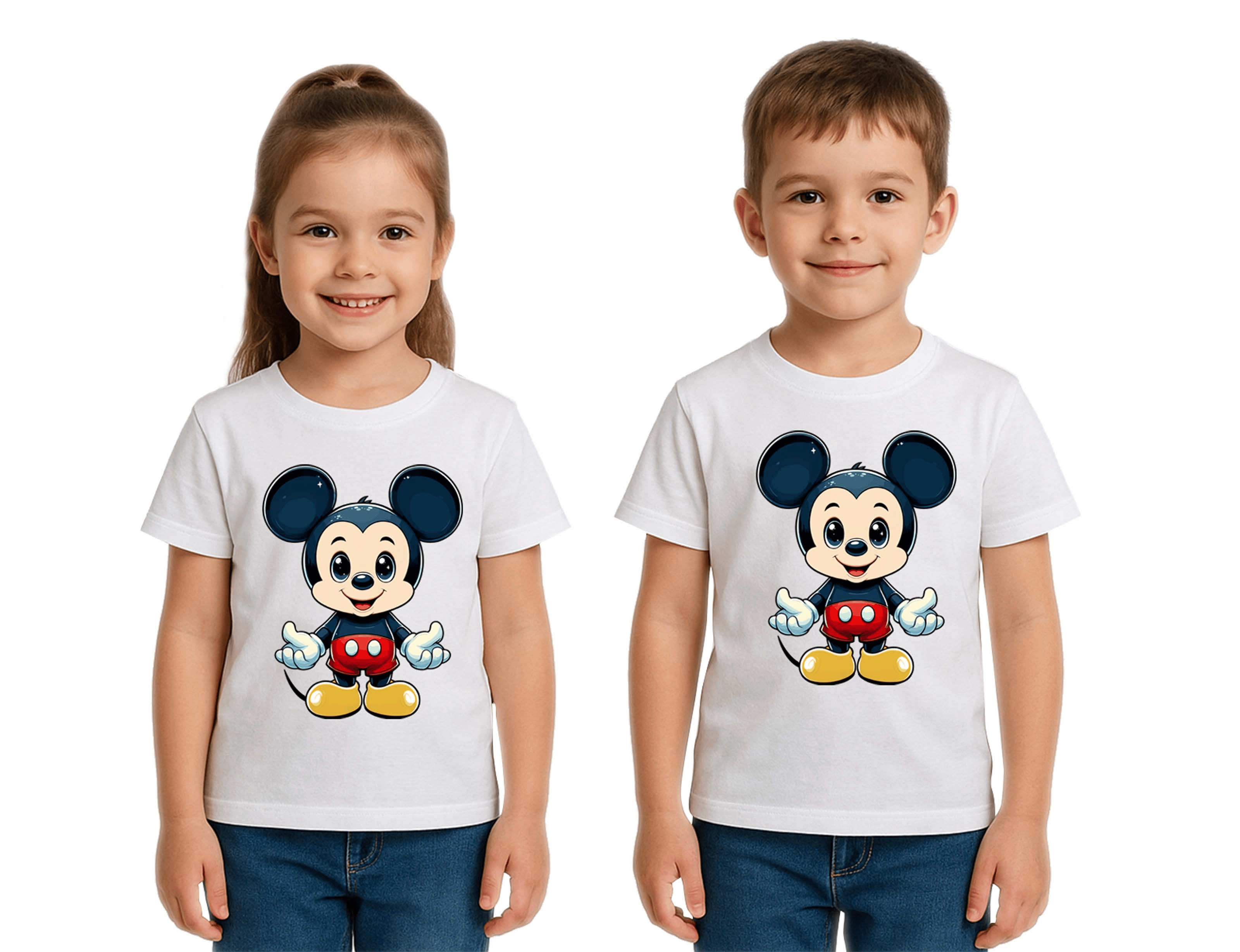 Unisex Mıckey Mouse Baskılı Çocuk Tişört pamuklu penye kumaş