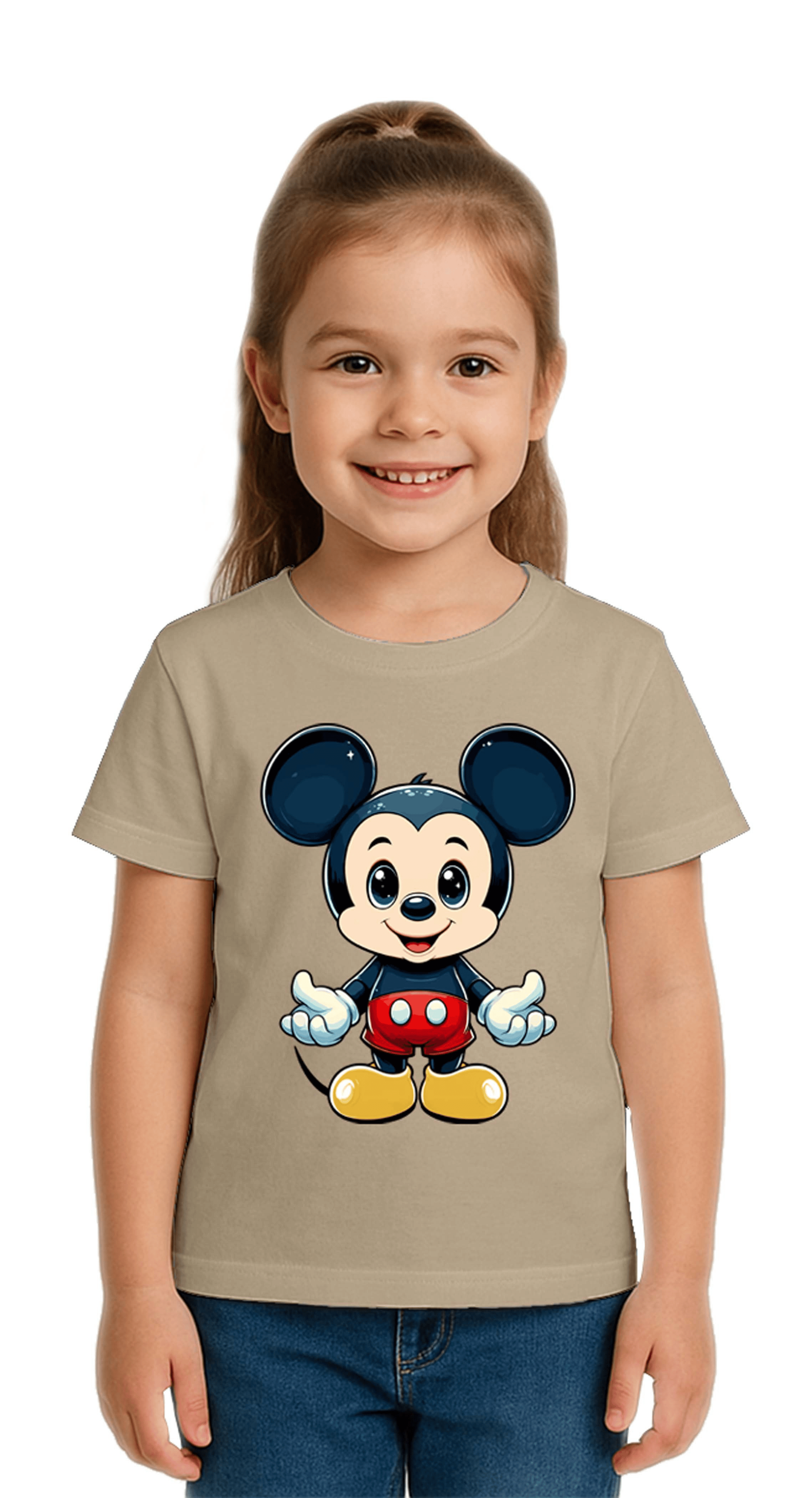 Unisex Mıckey Mouse Baskılı Çocuk Tişört pamuklu penye kumaş