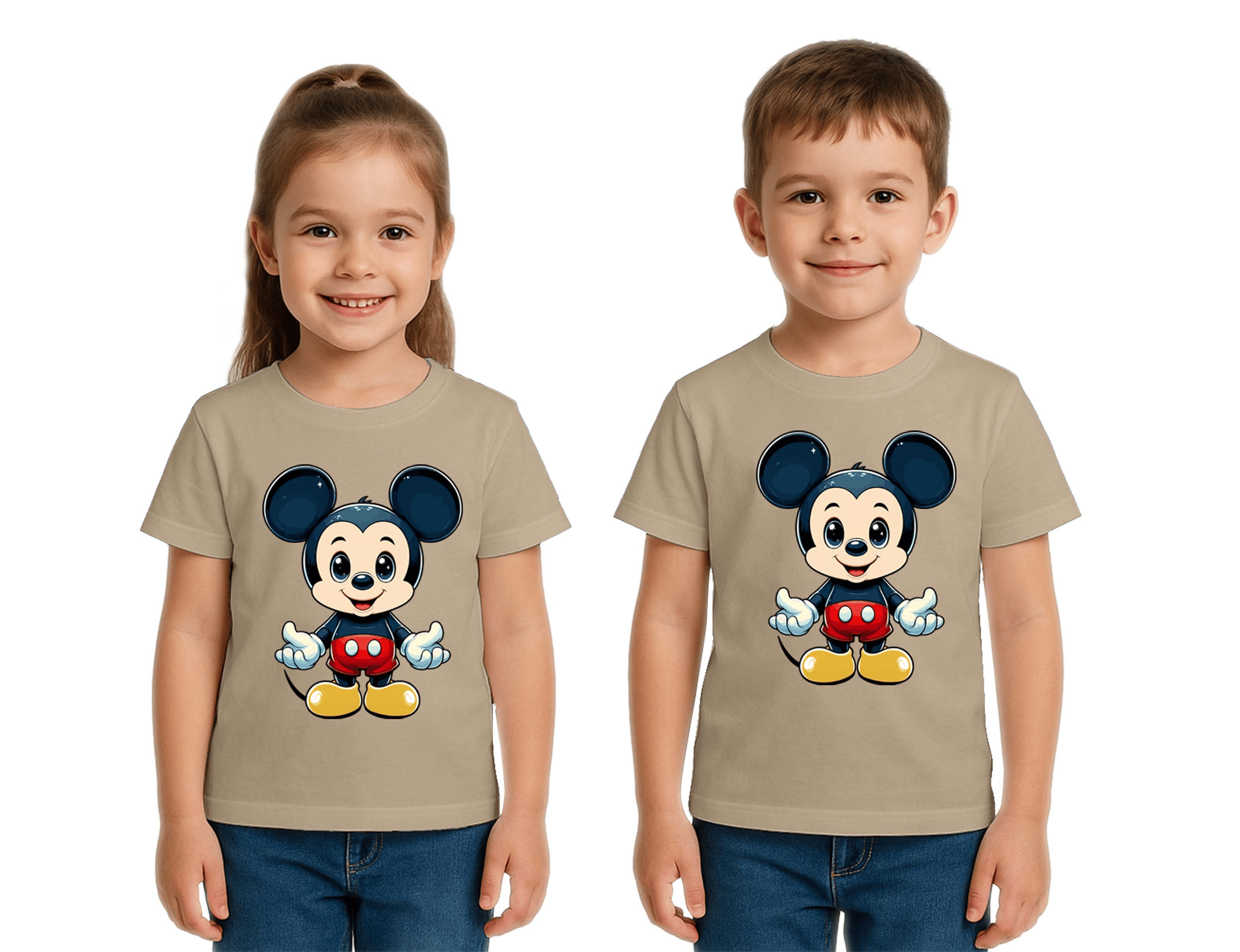 Unisex Mıckey Mouse Baskılı Çocuk Tişört pamuklu penye kumaş