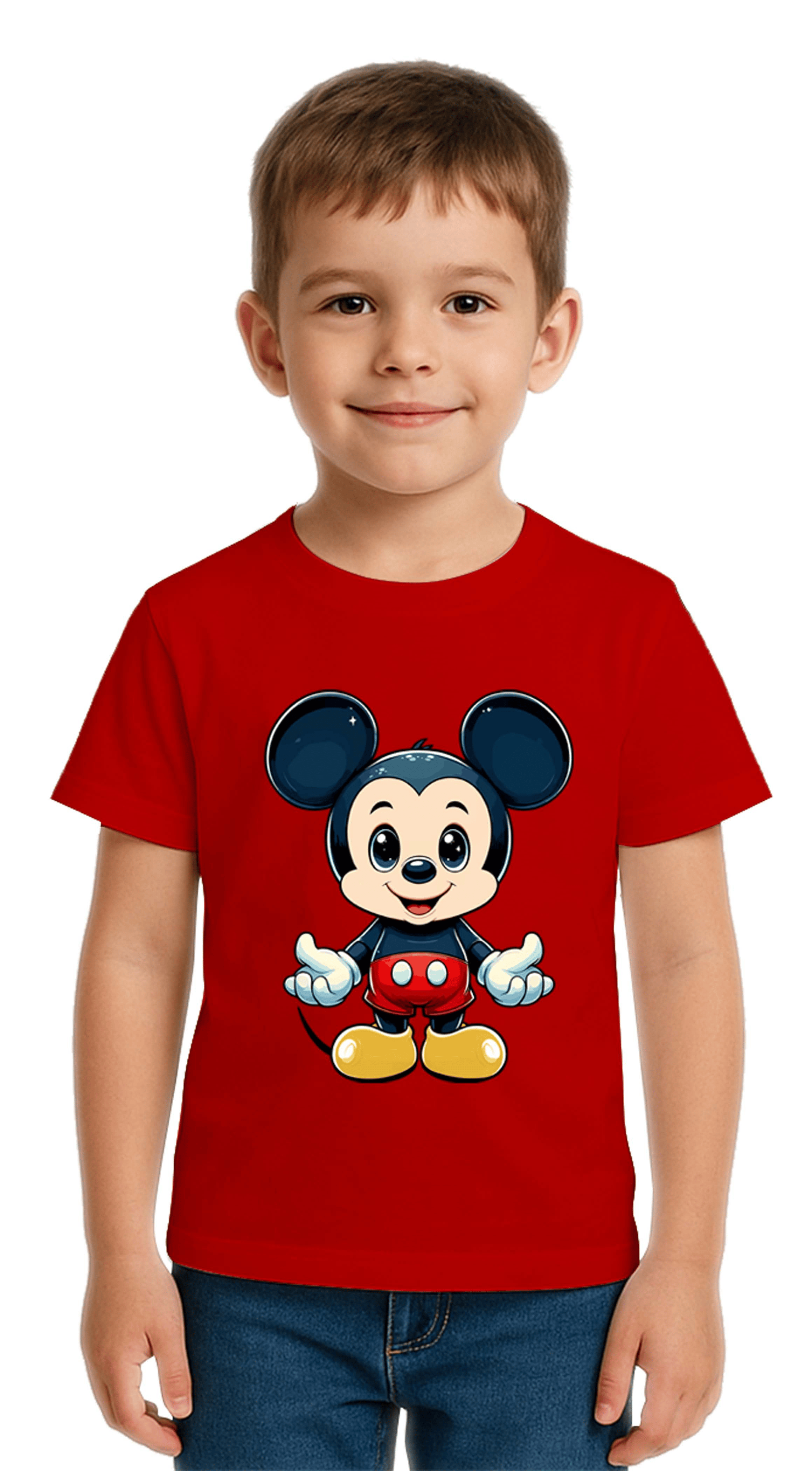 Unisex Mıckey Mouse Baskılı Çocuk Tişört pamuklu penye kumaş