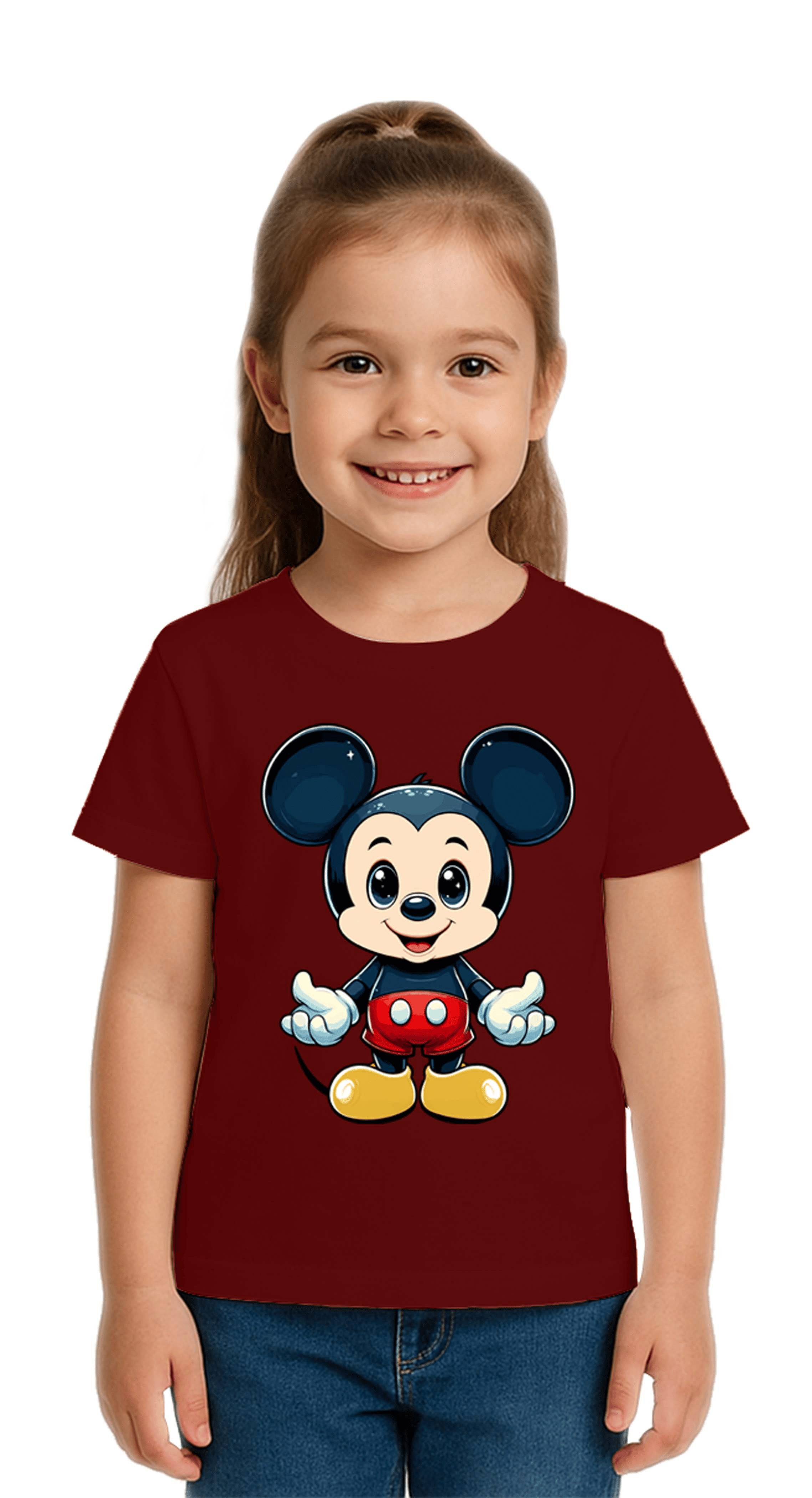 Unisex Mıckey Mouse Baskılı Çocuk Tişört pamuklu penye kumaş