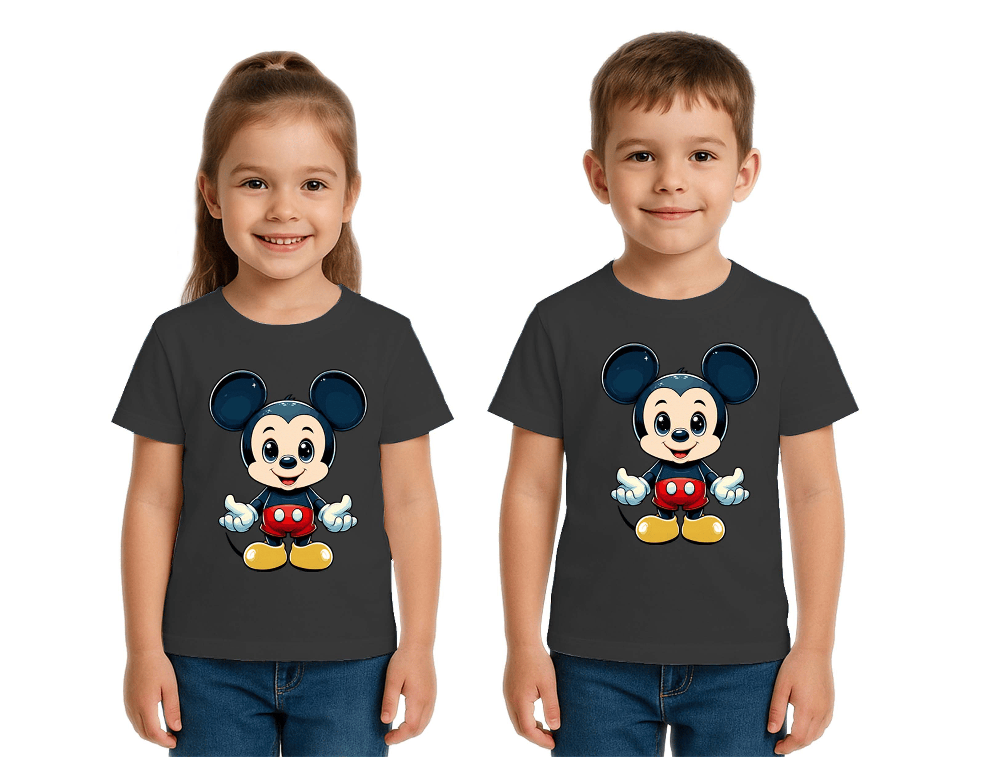 Unisex Mıckey Mouse Baskılı Çocuk Tişört pamuklu penye kumaş