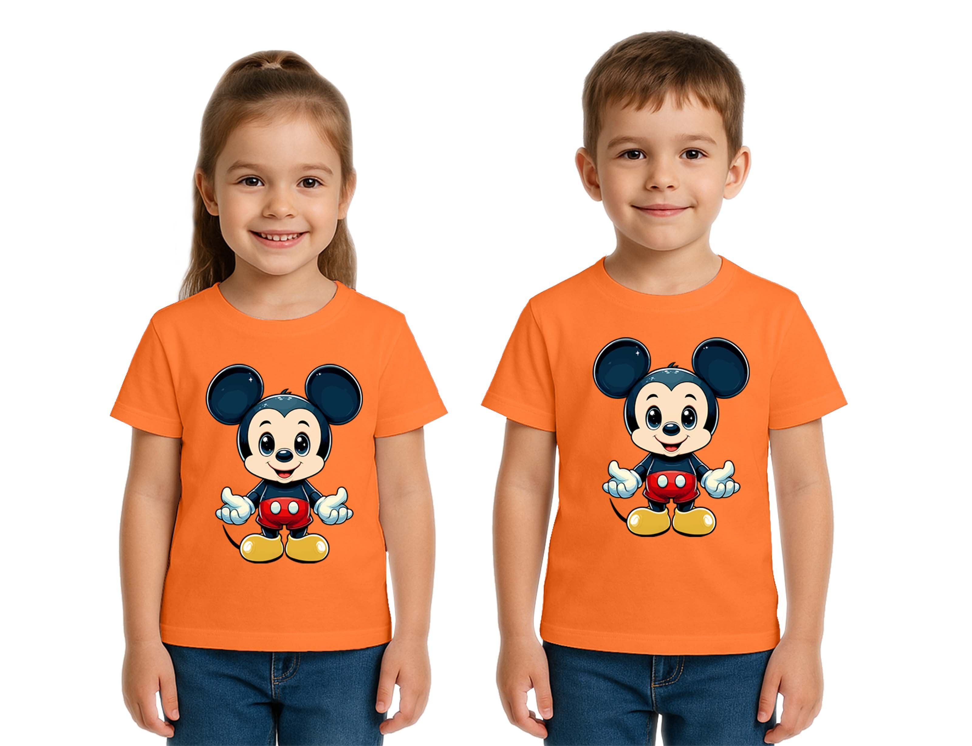Unisex Mıckey Mouse Baskılı Çocuk Tişört pamuklu penye kumaş