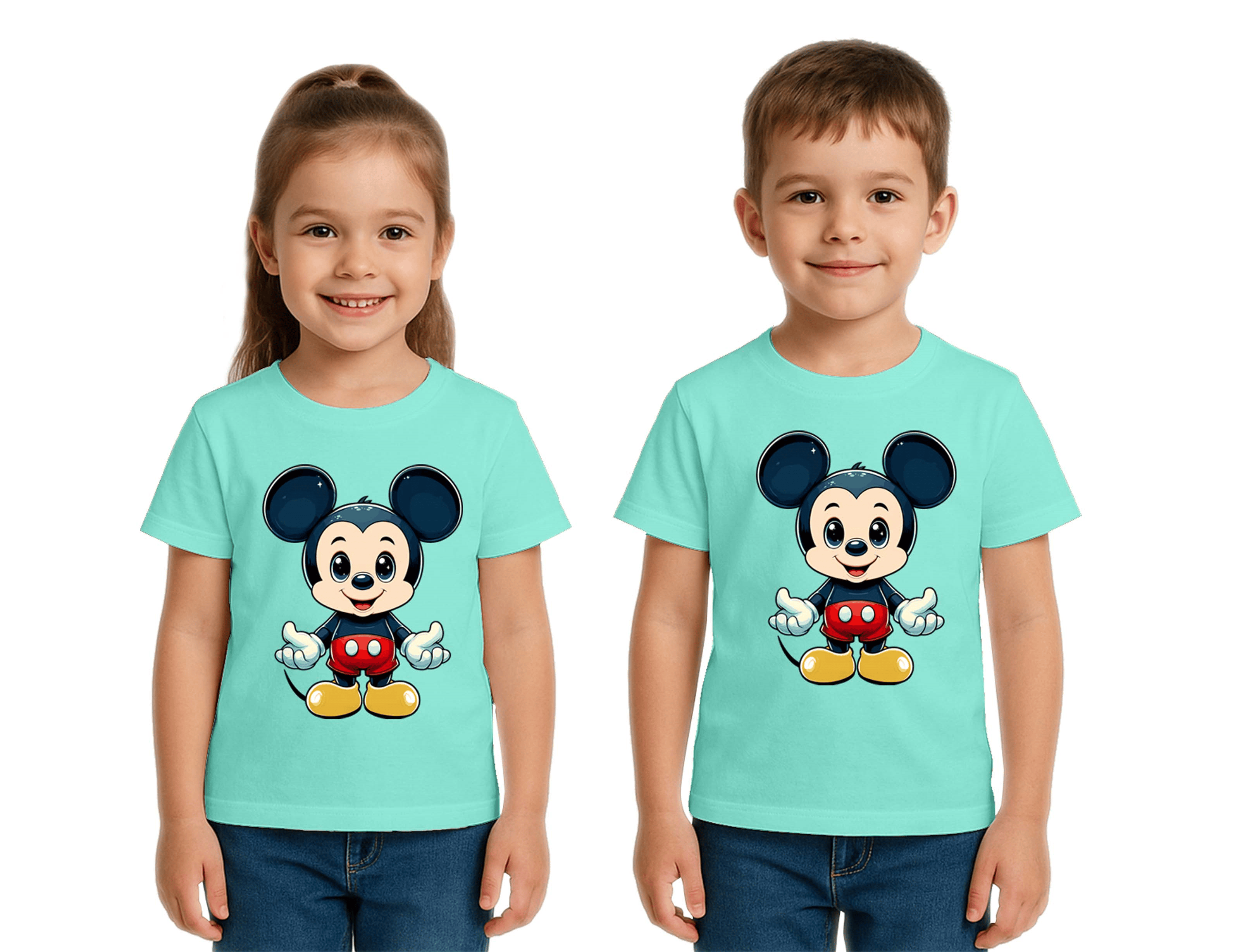 Unisex Mıckey Mouse Baskılı Çocuk Tişört pamuklu penye kumaş