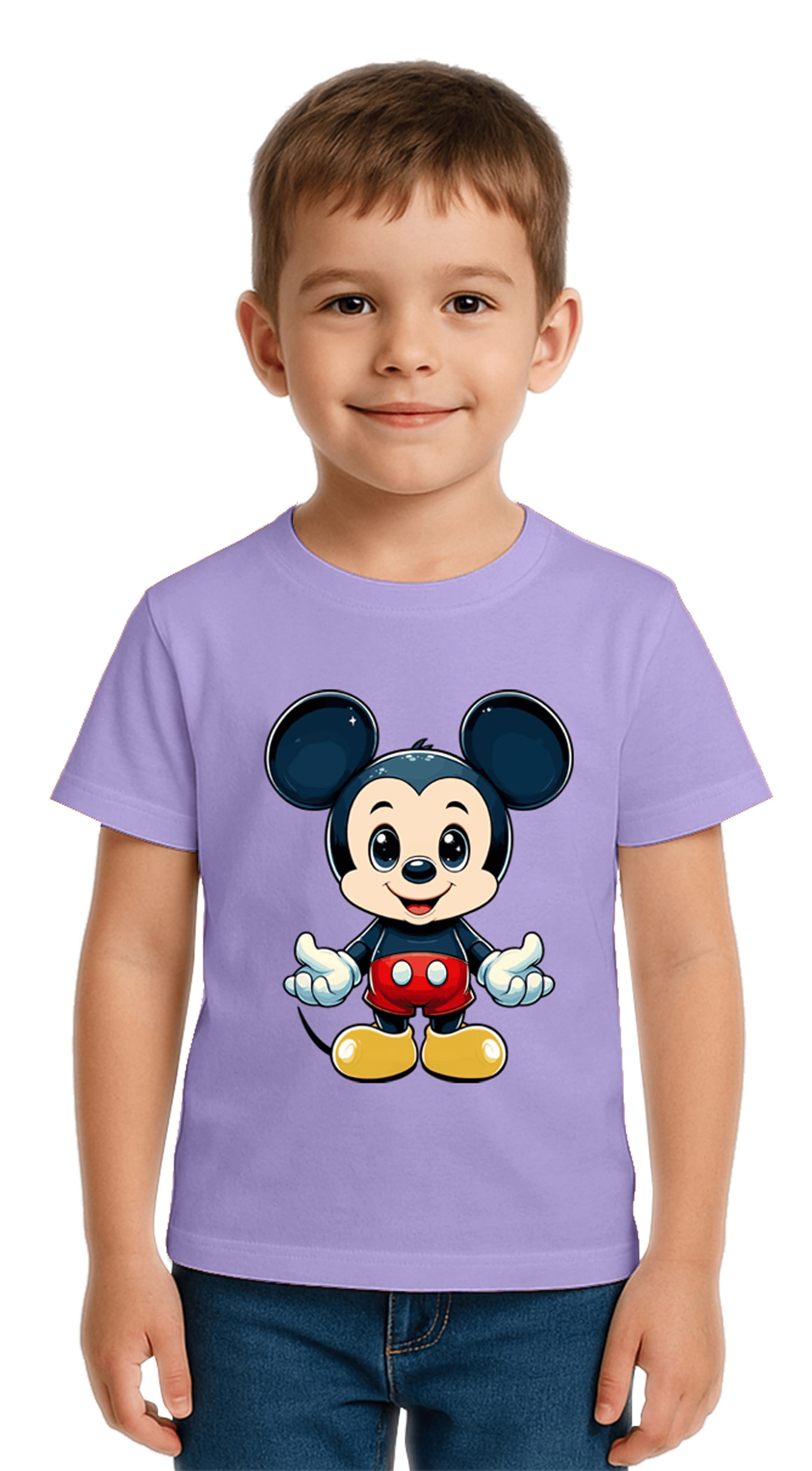 Unisex Mıckey Mouse Baskılı Çocuk Tişört pamuklu penye kumaş