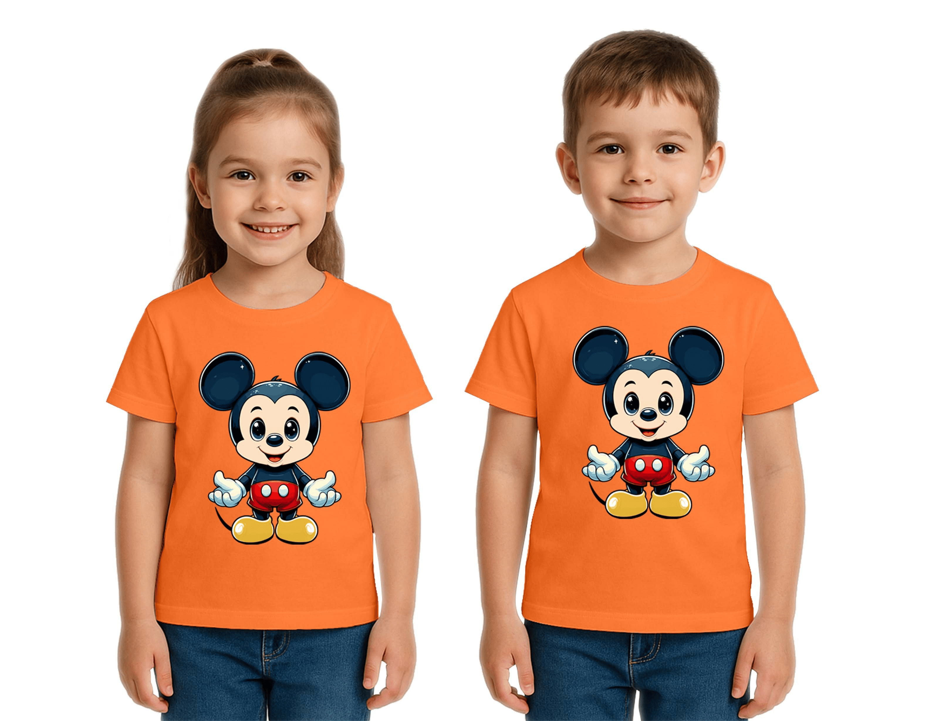 Unisex Mıckey Mouse Baskılı Çocuk Tişört pamuklu penye kumaş