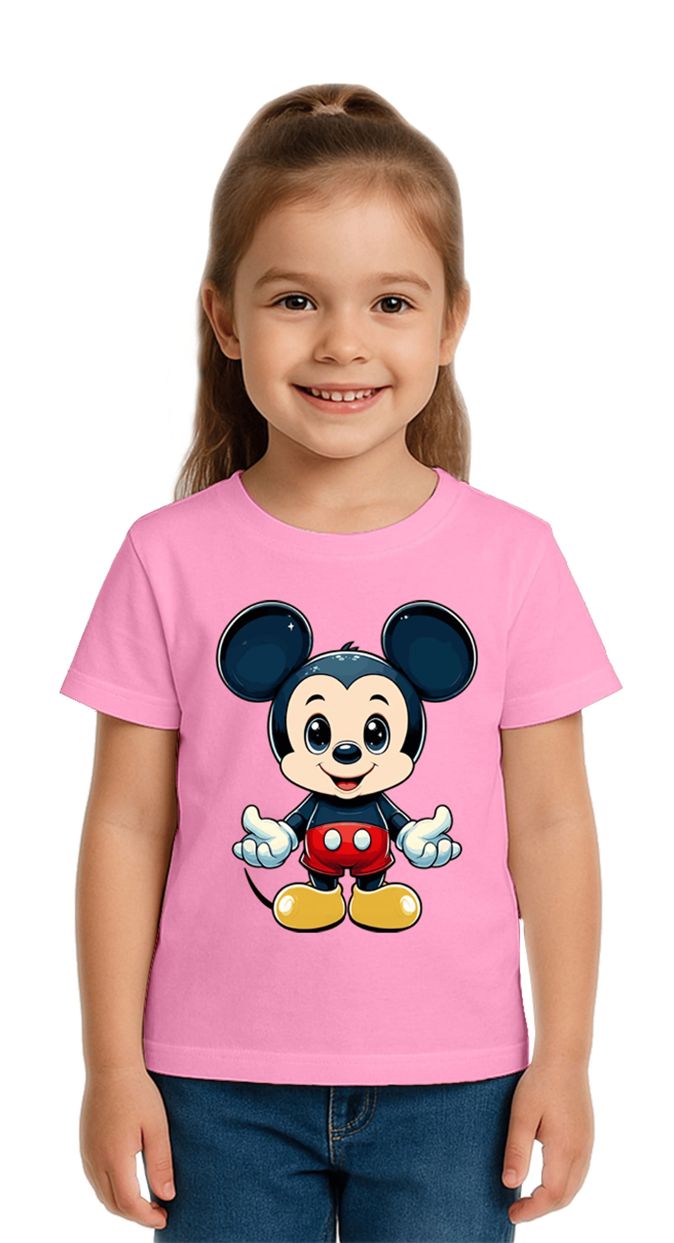 Unisex Mıckey Mouse Baskılı Çocuk Tişört pamuklu penye kumaş