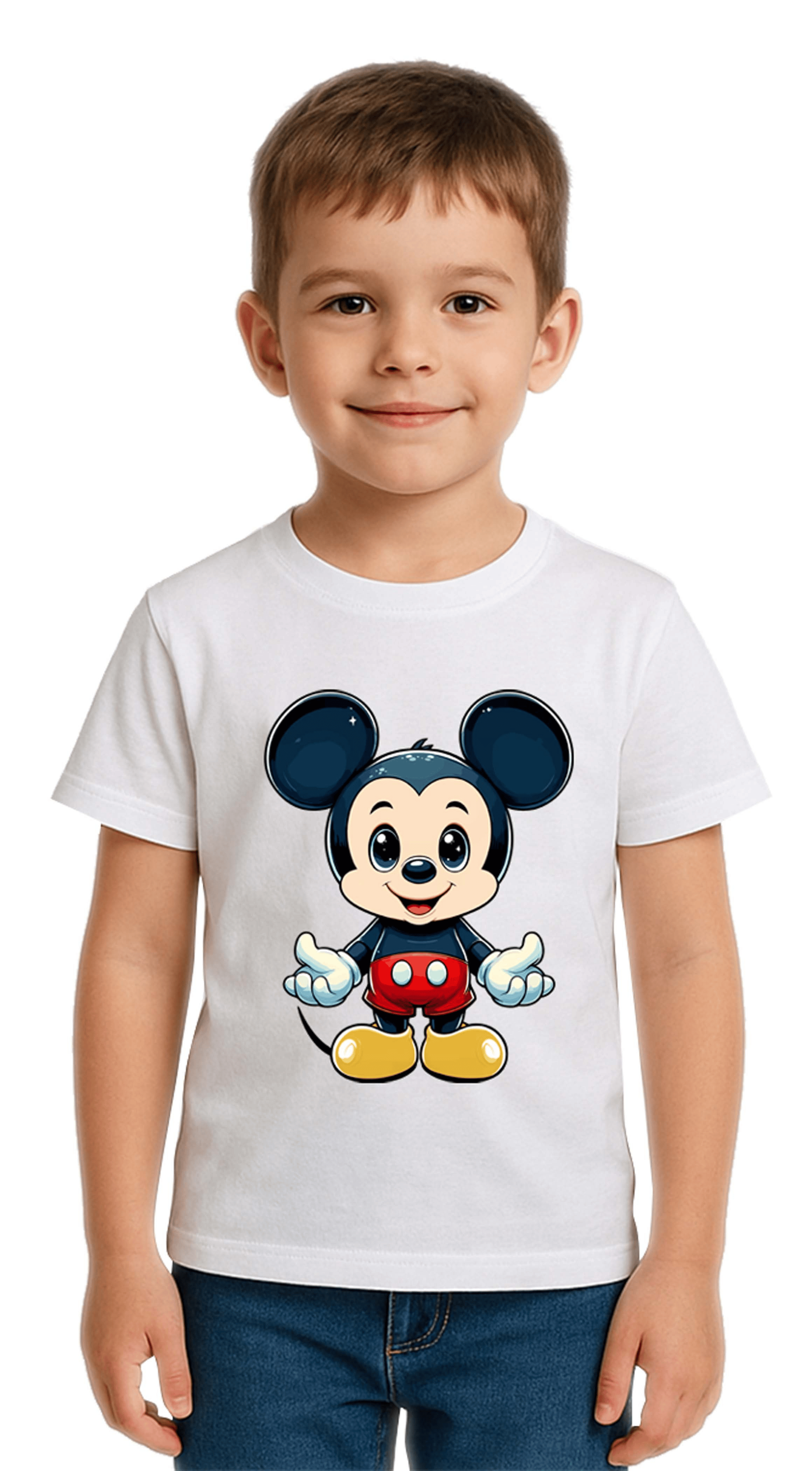 Unisex Mıckey Mouse Baskılı Çocuk Tişört pamuklu penye kumaş