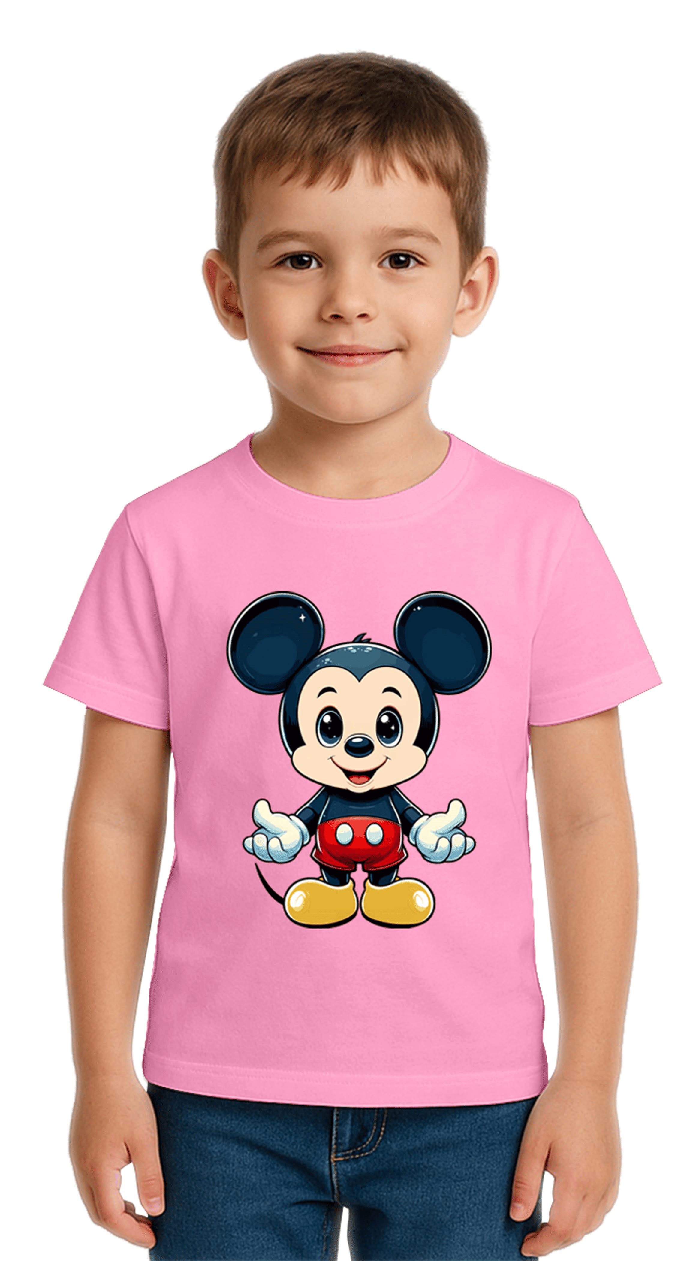 Unisex Mıckey Mouse Baskılı Çocuk Tişört pamuklu penye kumaş