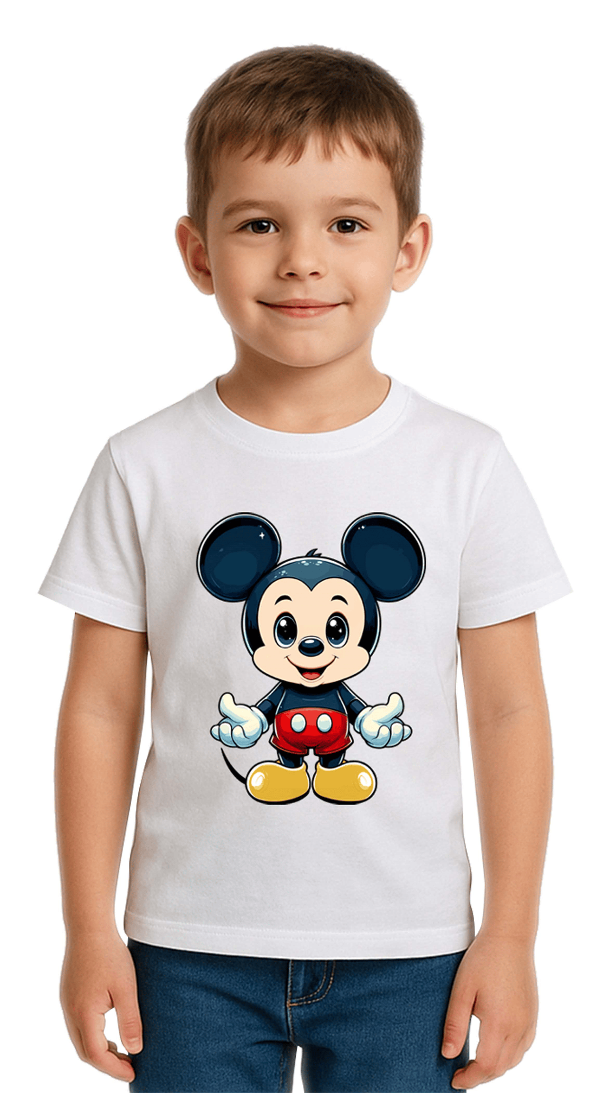 Unisex Mıckey Mouse Baskılı Çocuk Tişört pamuklu penye kumaş