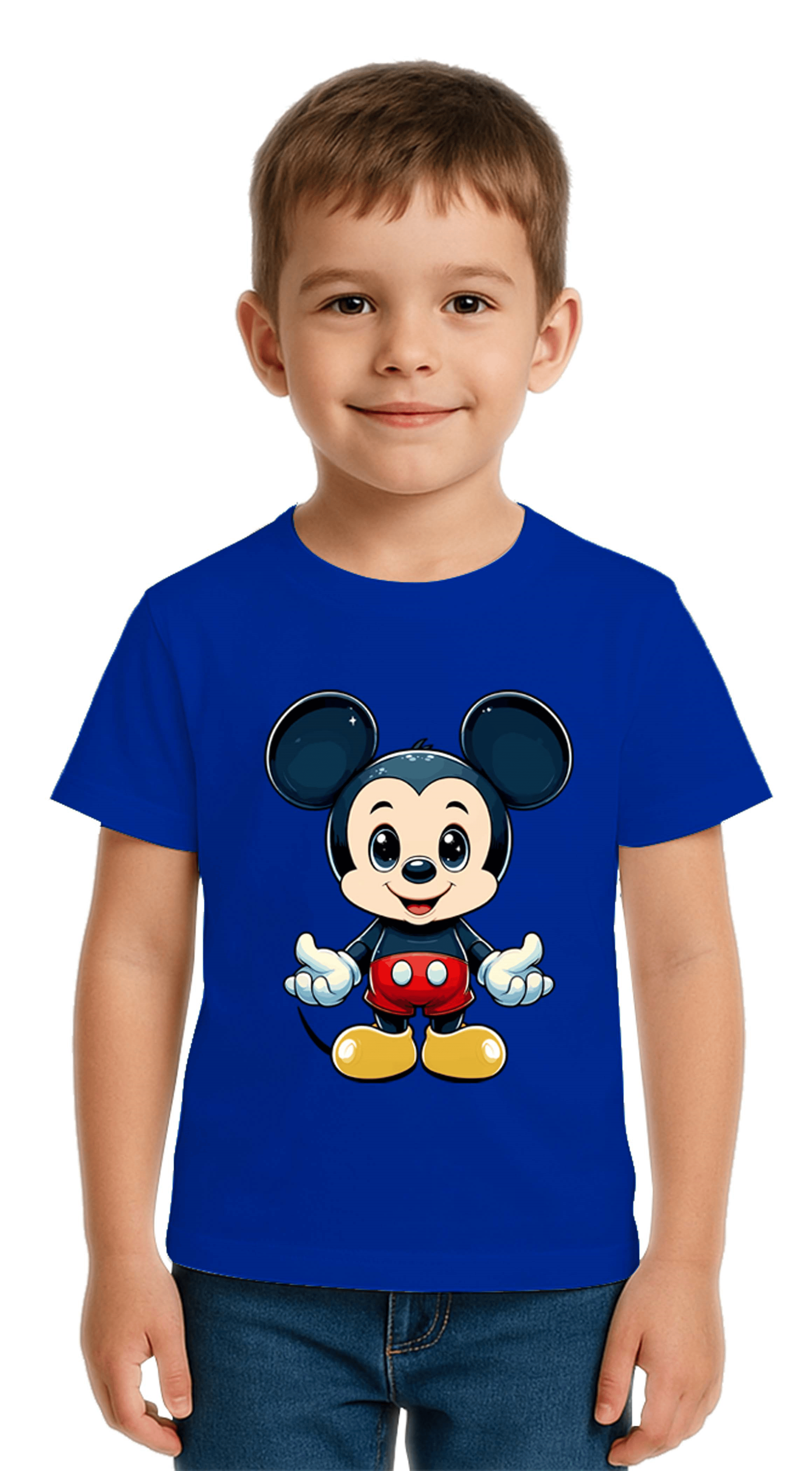 Unisex Mıckey Mouse Baskılı Çocuk Tişört pamuklu penye kumaş