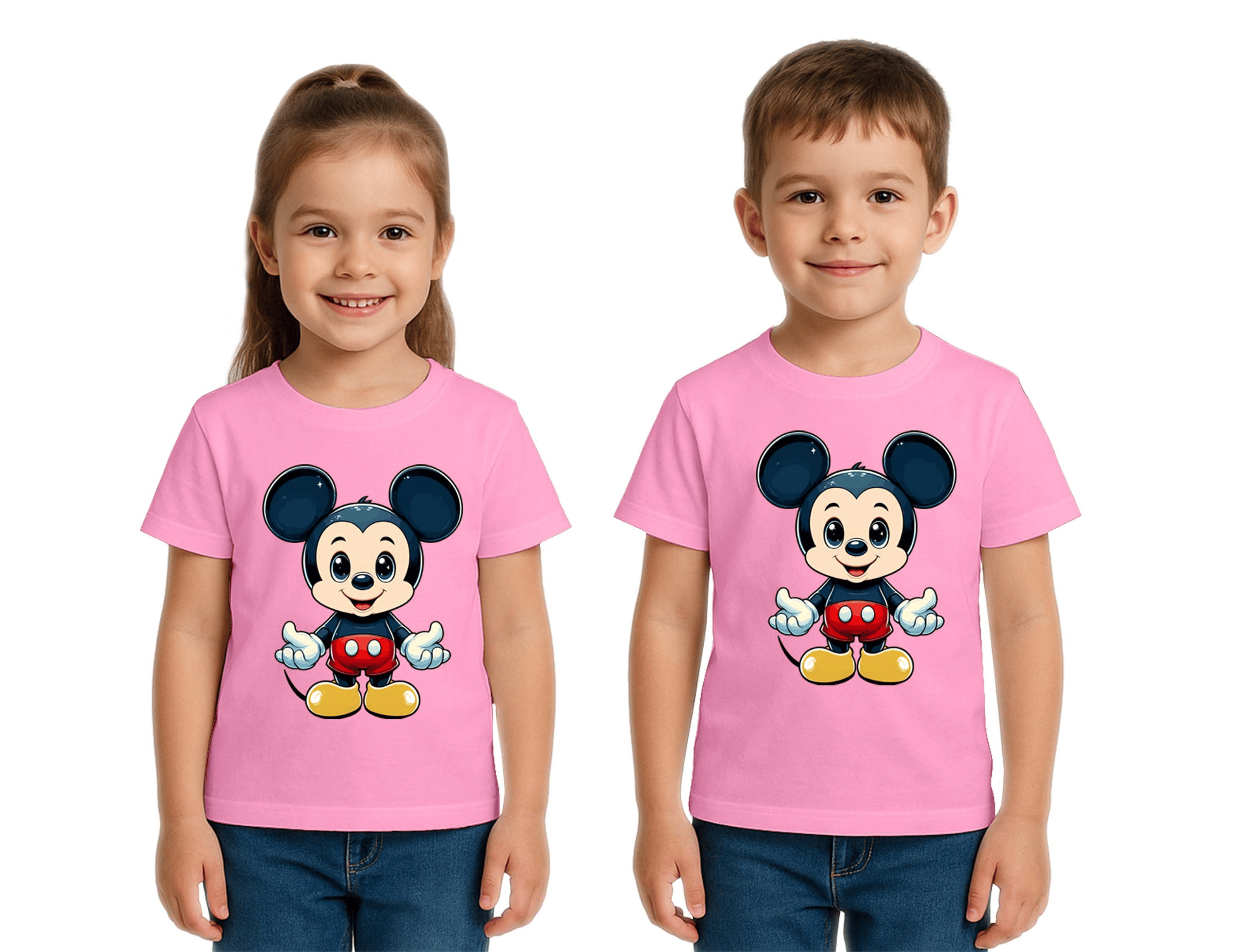 Unisex Mıckey Mouse Baskılı Çocuk Tişört pamuklu penye kumaş