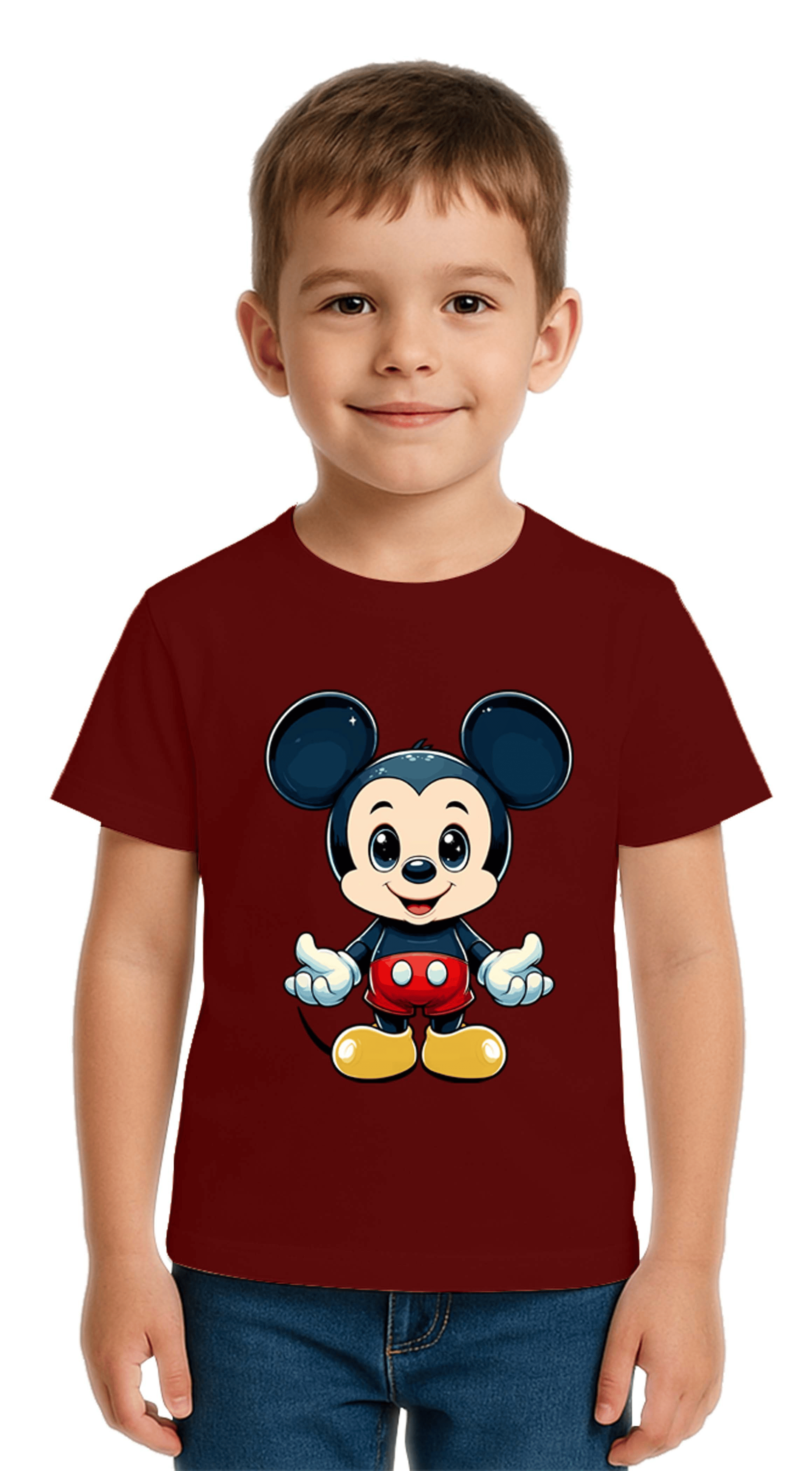 Unisex Mıckey Mouse Baskılı Çocuk Tişört pamuklu penye kumaş