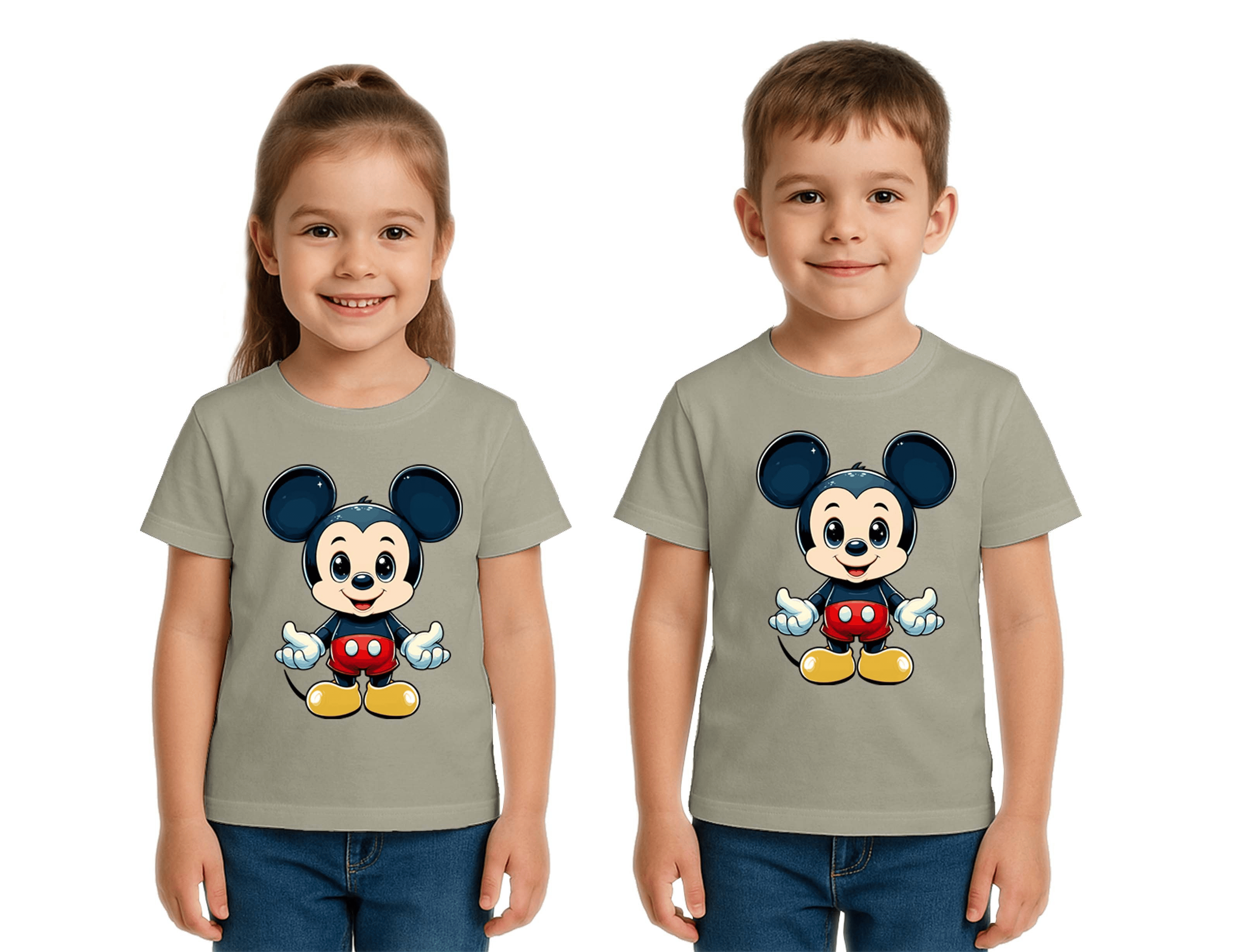 Unisex Mıckey Mouse Baskılı Çocuk Tişört pamuklu penye kumaş