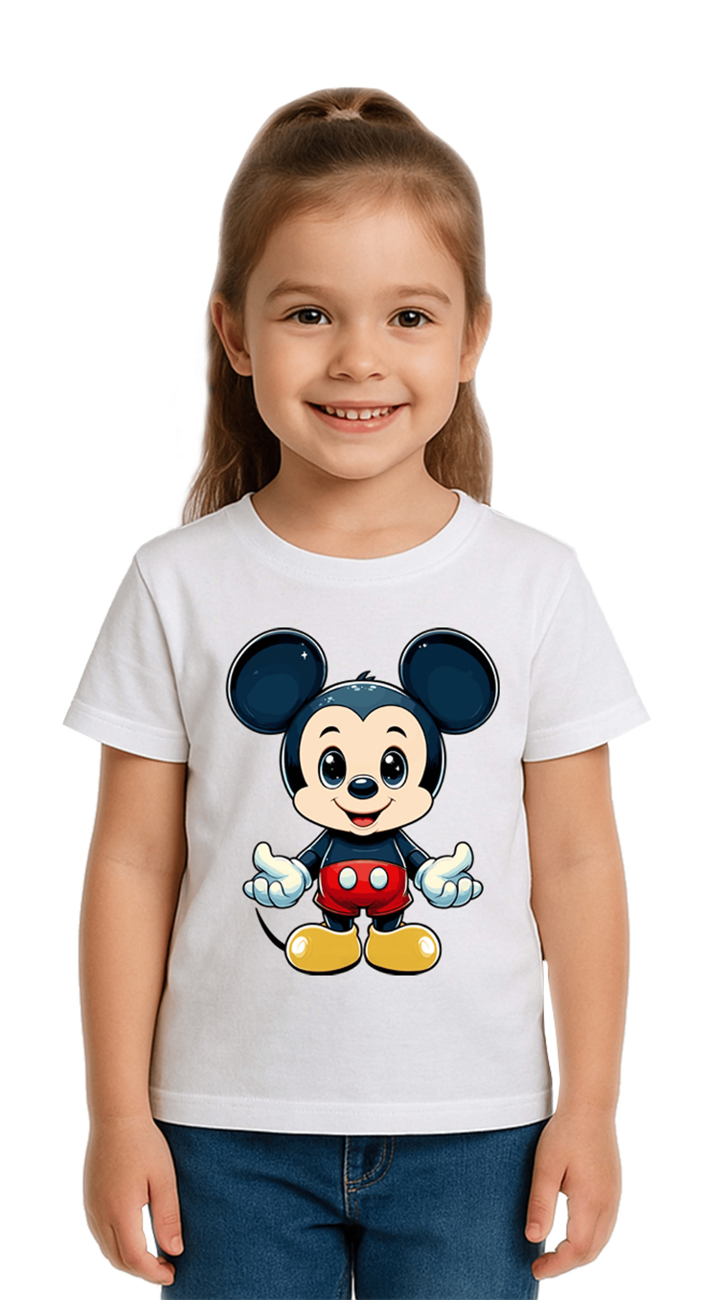 Unisex Mıckey Mouse Baskılı Çocuk Tişört pamuklu penye kumaş
