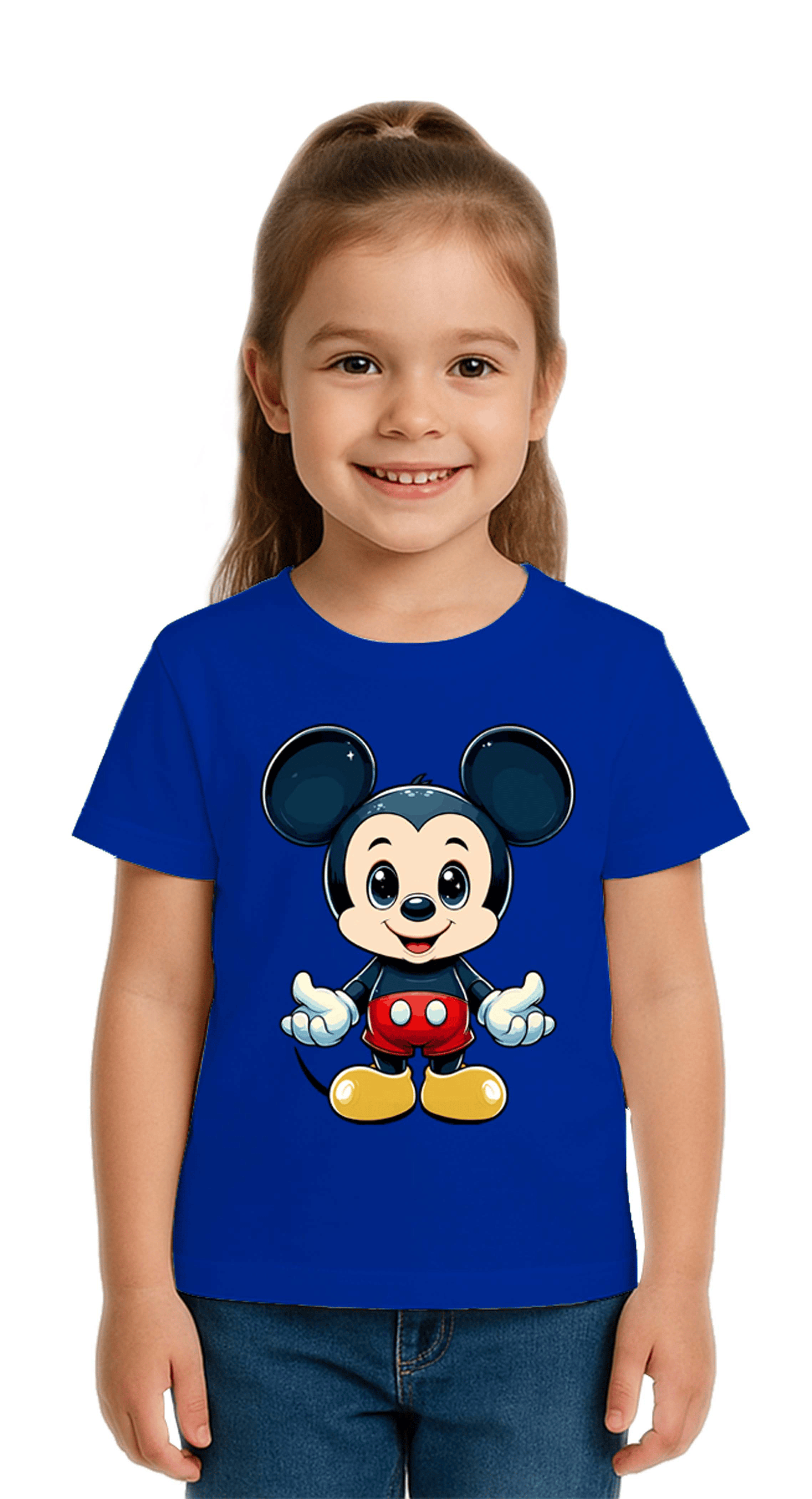 Unisex Mıckey Mouse Baskılı Çocuk Tişört pamuklu penye kumaş