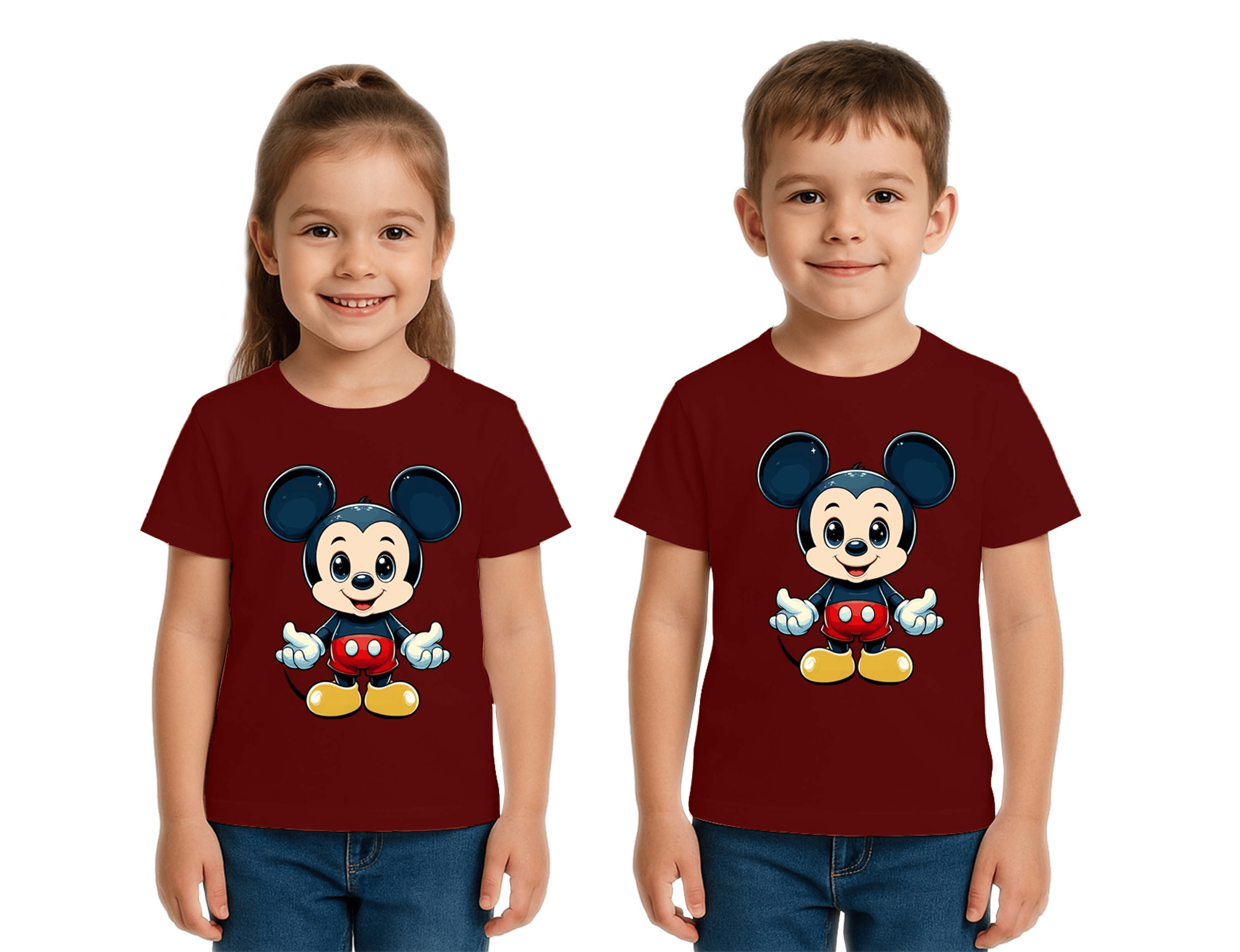 Unisex Mıckey Mouse Baskılı Çocuk Tişört pamuklu penye kumaş