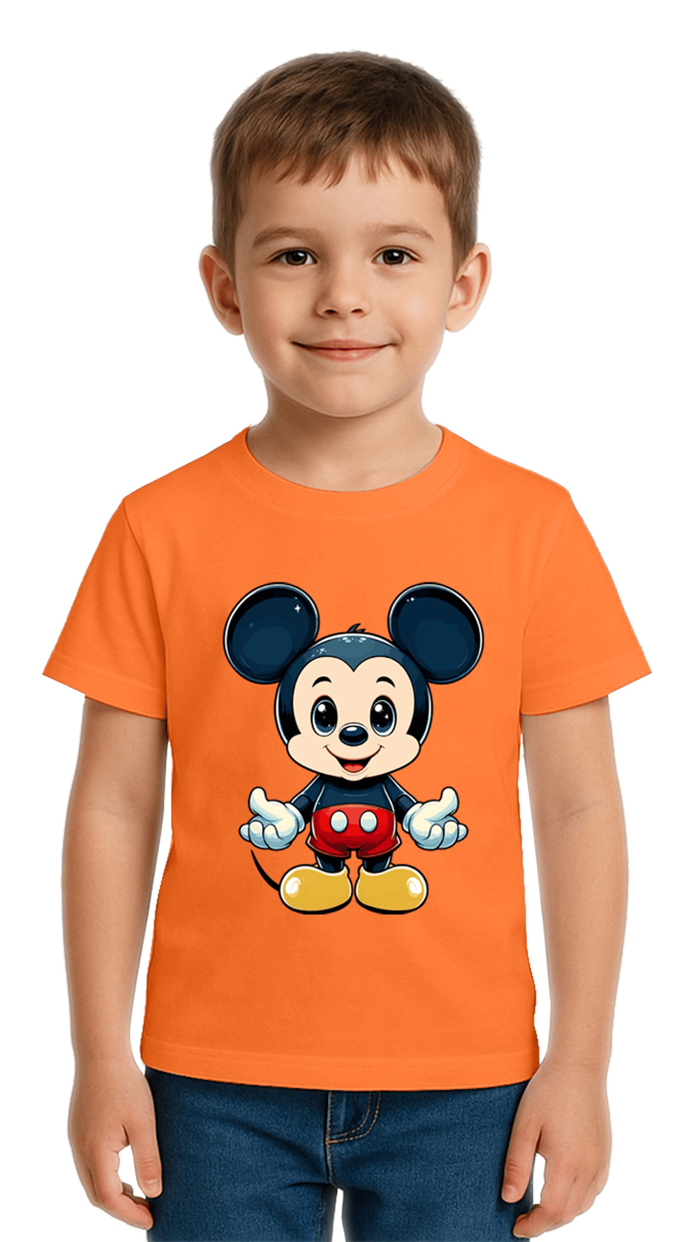 Unisex Mıckey Mouse Baskılı Çocuk Tişört pamuklu penye kumaş