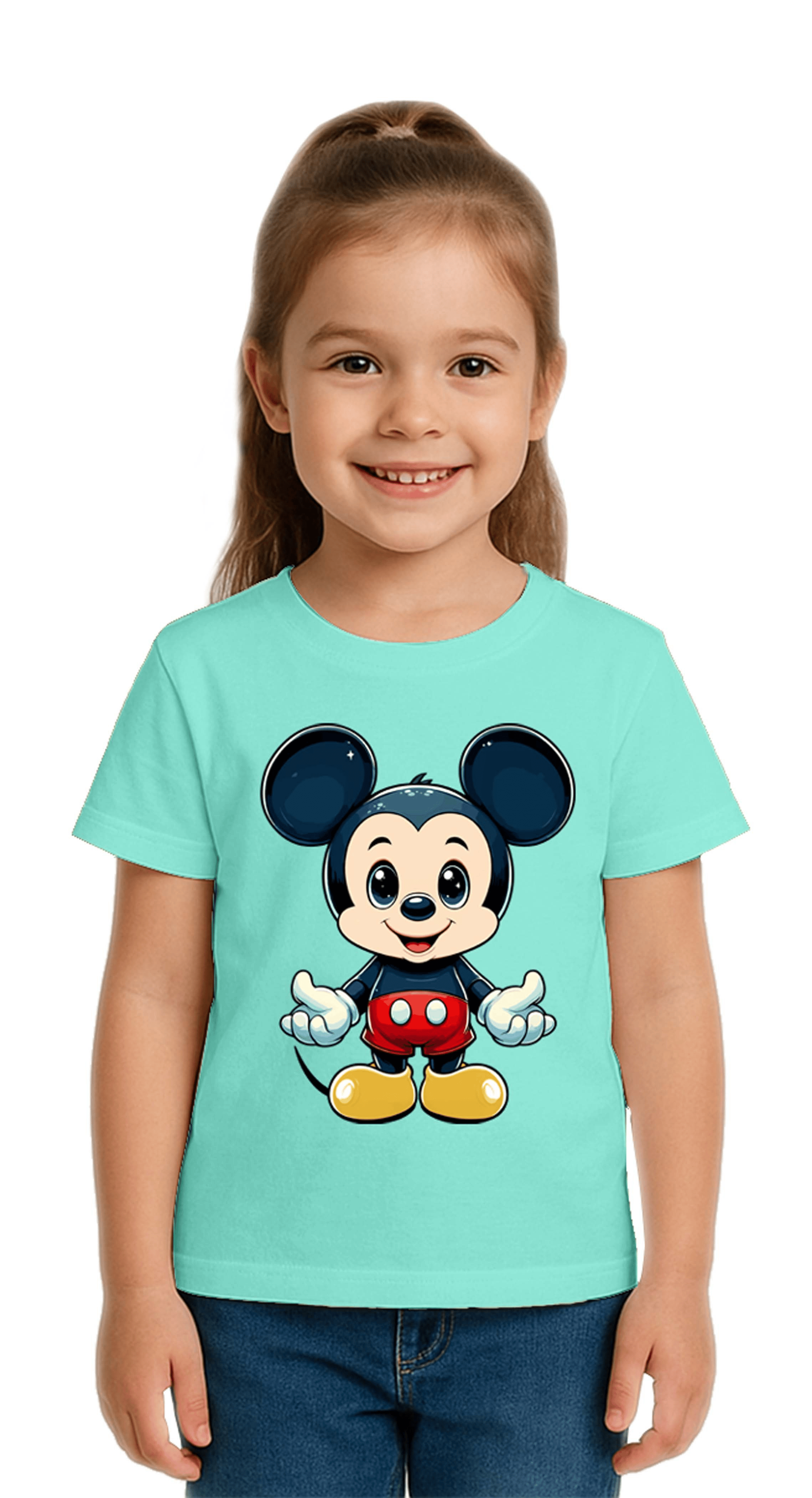 Unisex Mıckey Mouse Baskılı Çocuk Tişört pamuklu penye kumaş