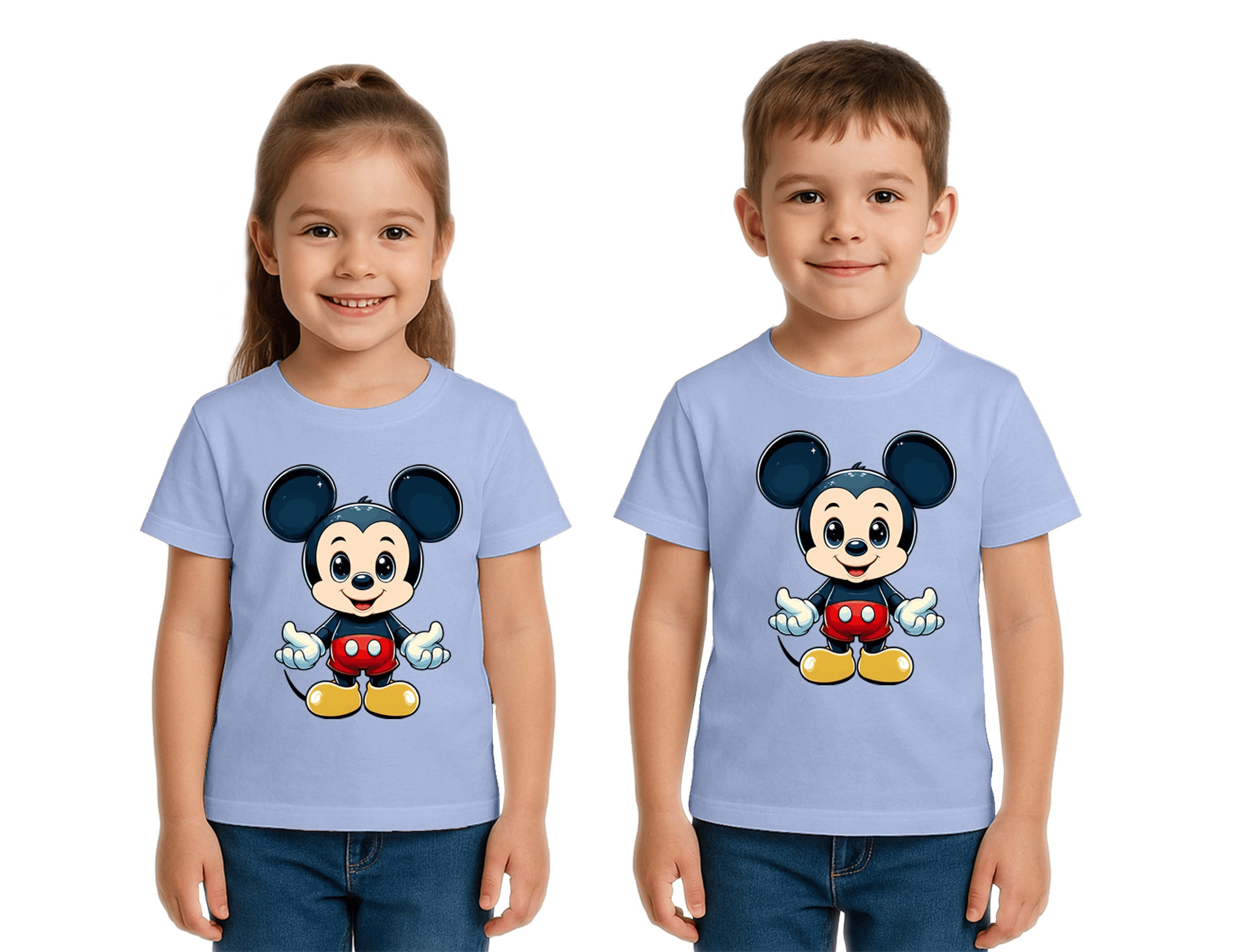 Unisex Mıckey Mouse Baskılı Çocuk Tişört pamuklu penye kumaş
