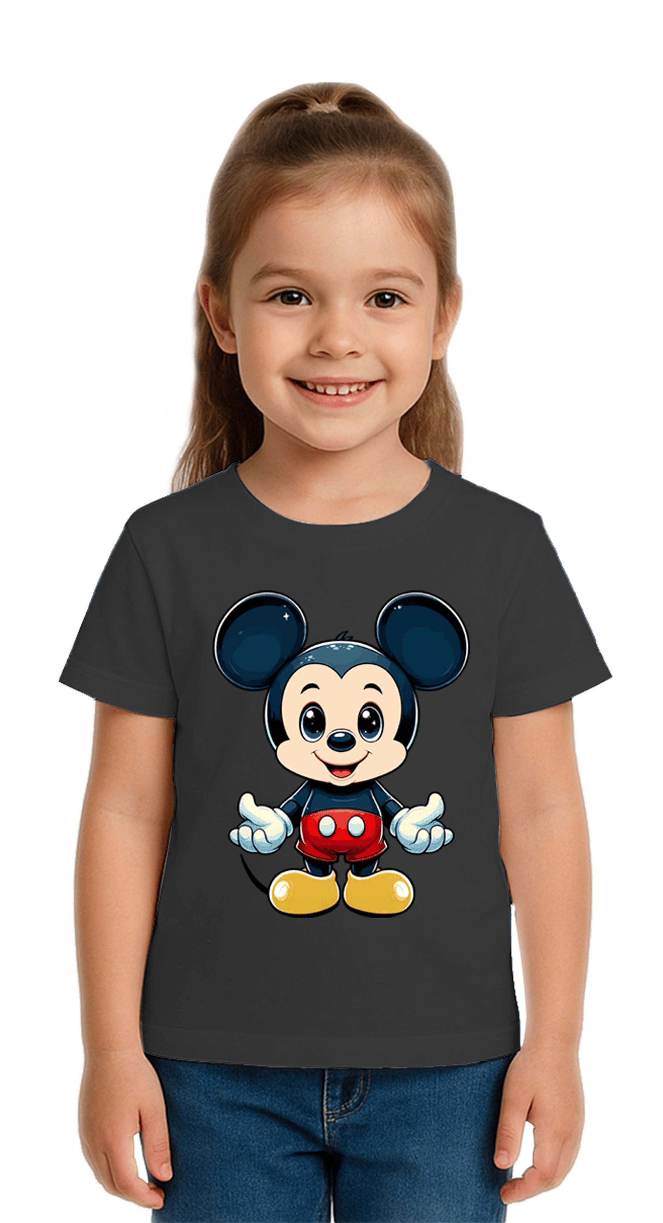 Unisex Mıckey Mouse Baskılı Çocuk Tişört pamuklu penye kumaş