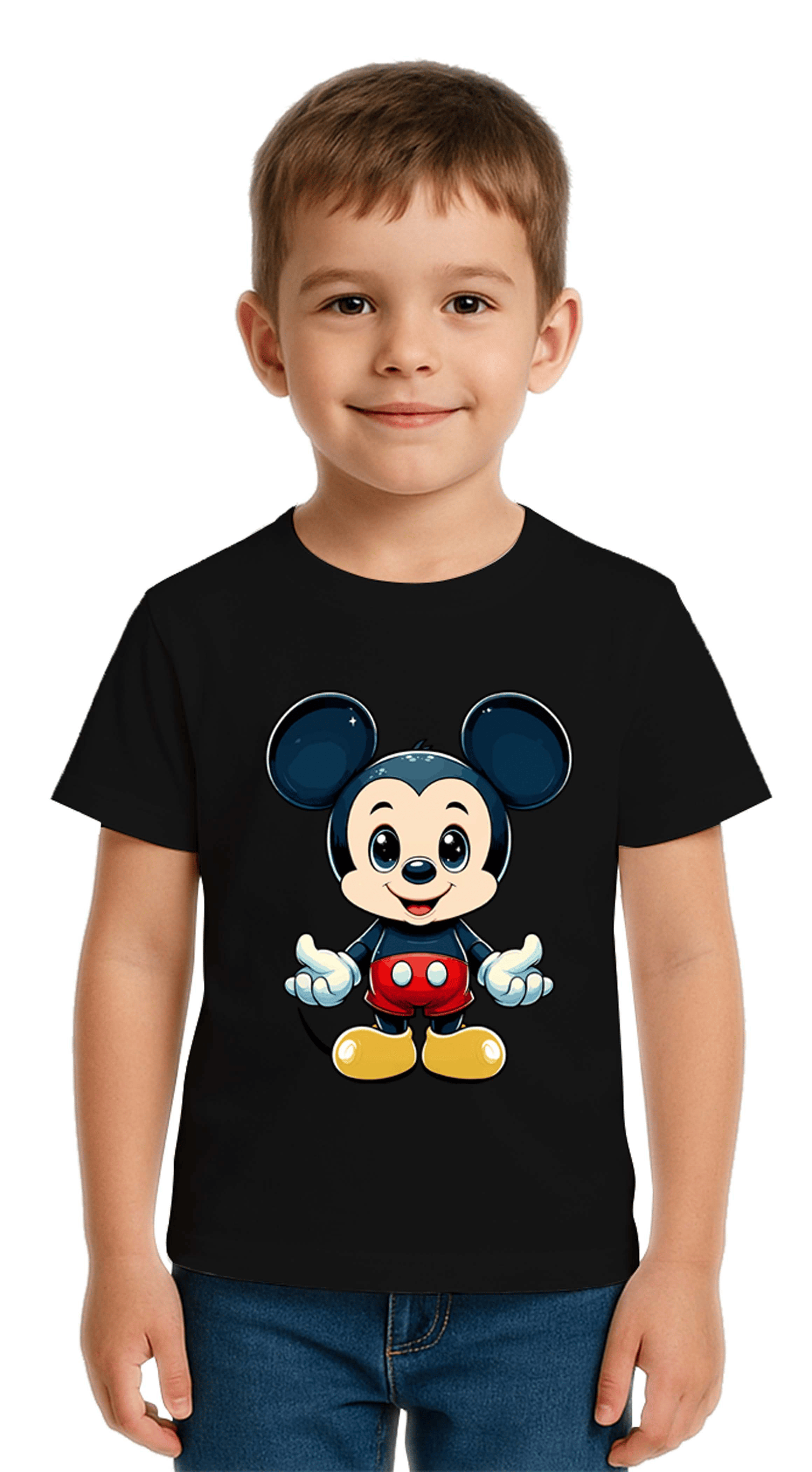 Unisex Mıckey Mouse Baskılı Çocuk Tişört pamuklu penye kumaş