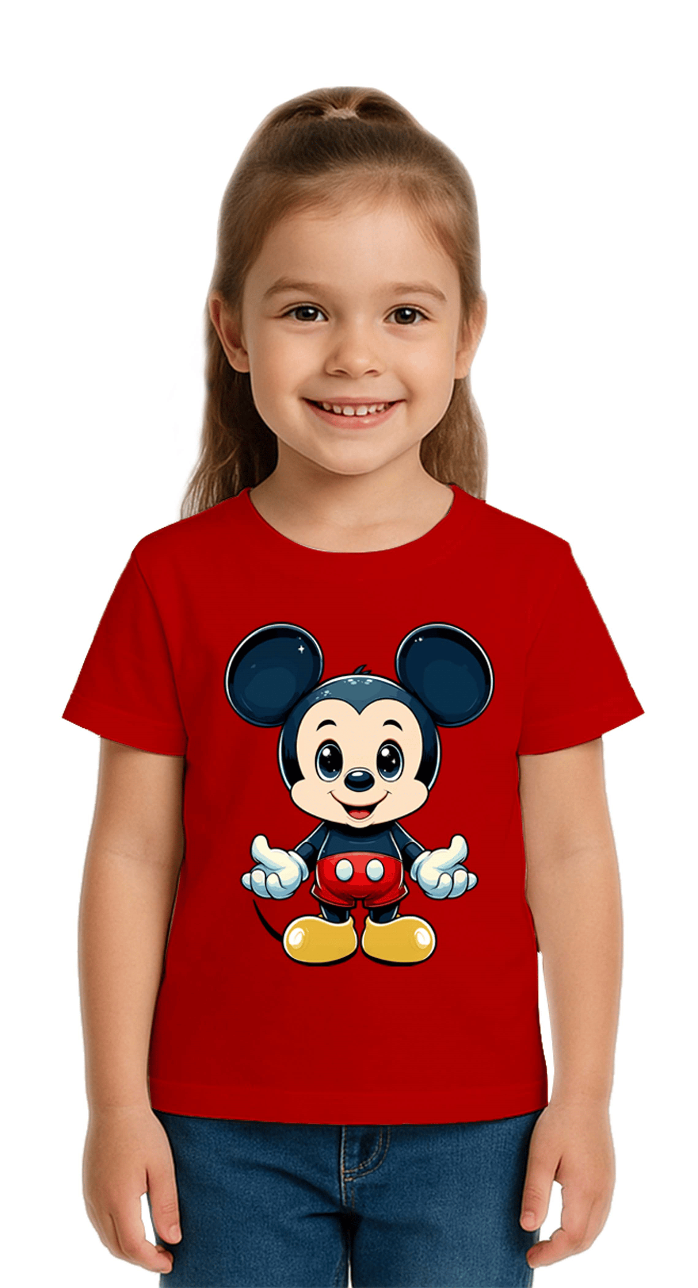Unisex Mıckey Mouse Baskılı Çocuk Tişört pamuklu penye kumaş