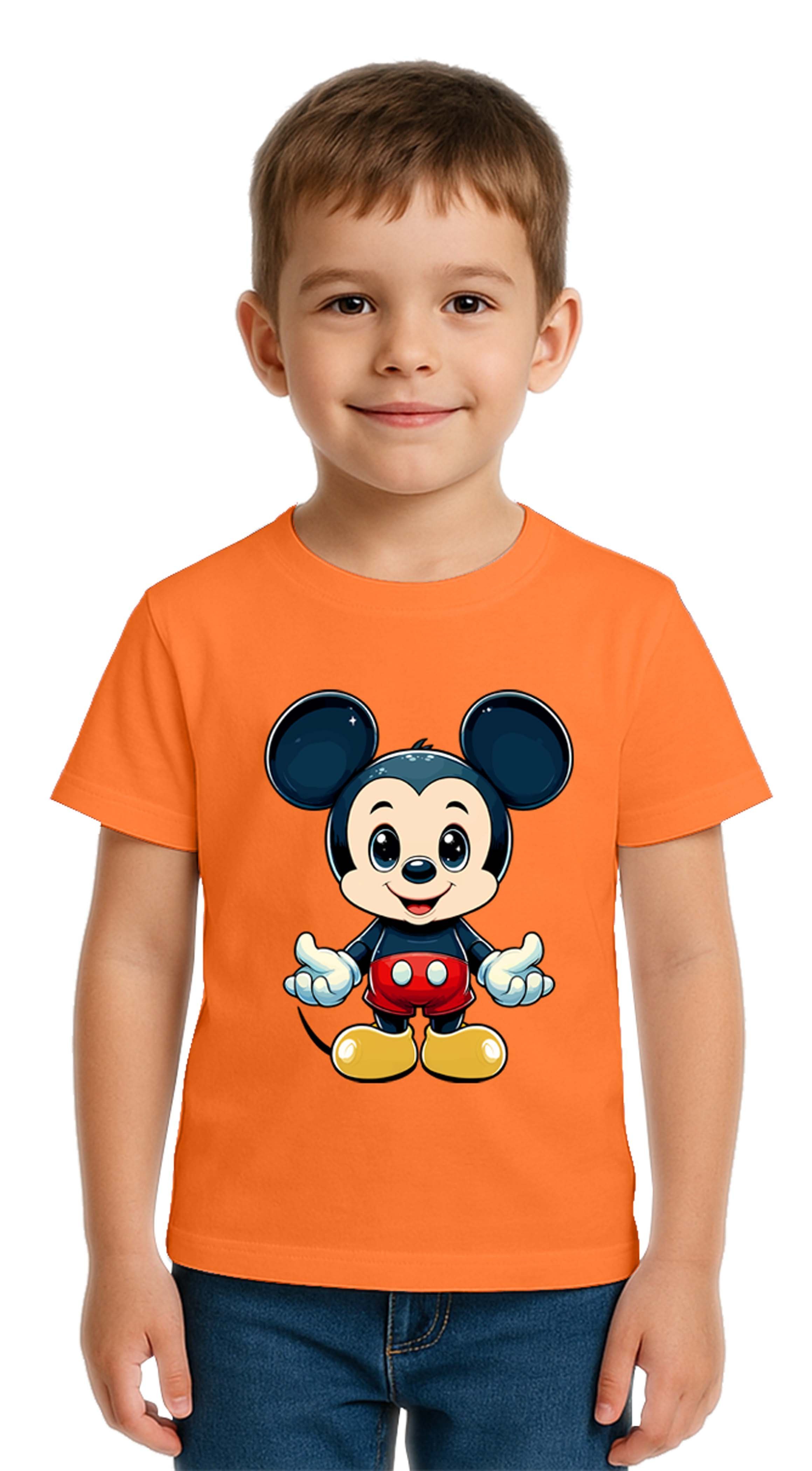 Unisex Mıckey Mouse Baskılı Çocuk Tişört pamuklu penye kumaş