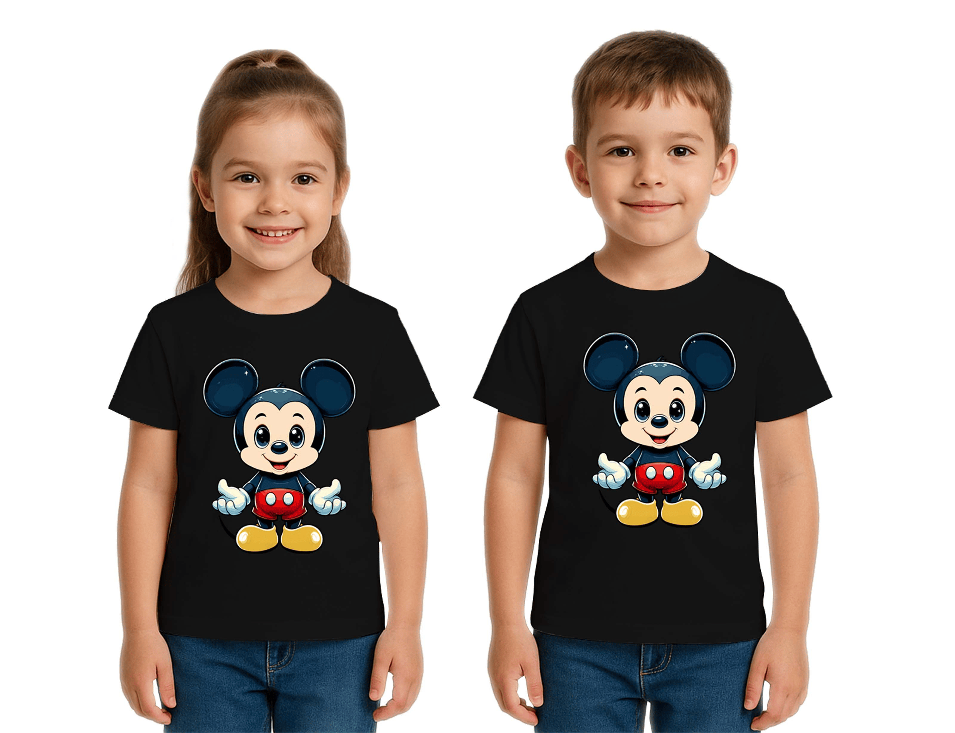 Unisex Mıckey Mouse Baskılı Çocuk Tişört pamuklu penye kumaş