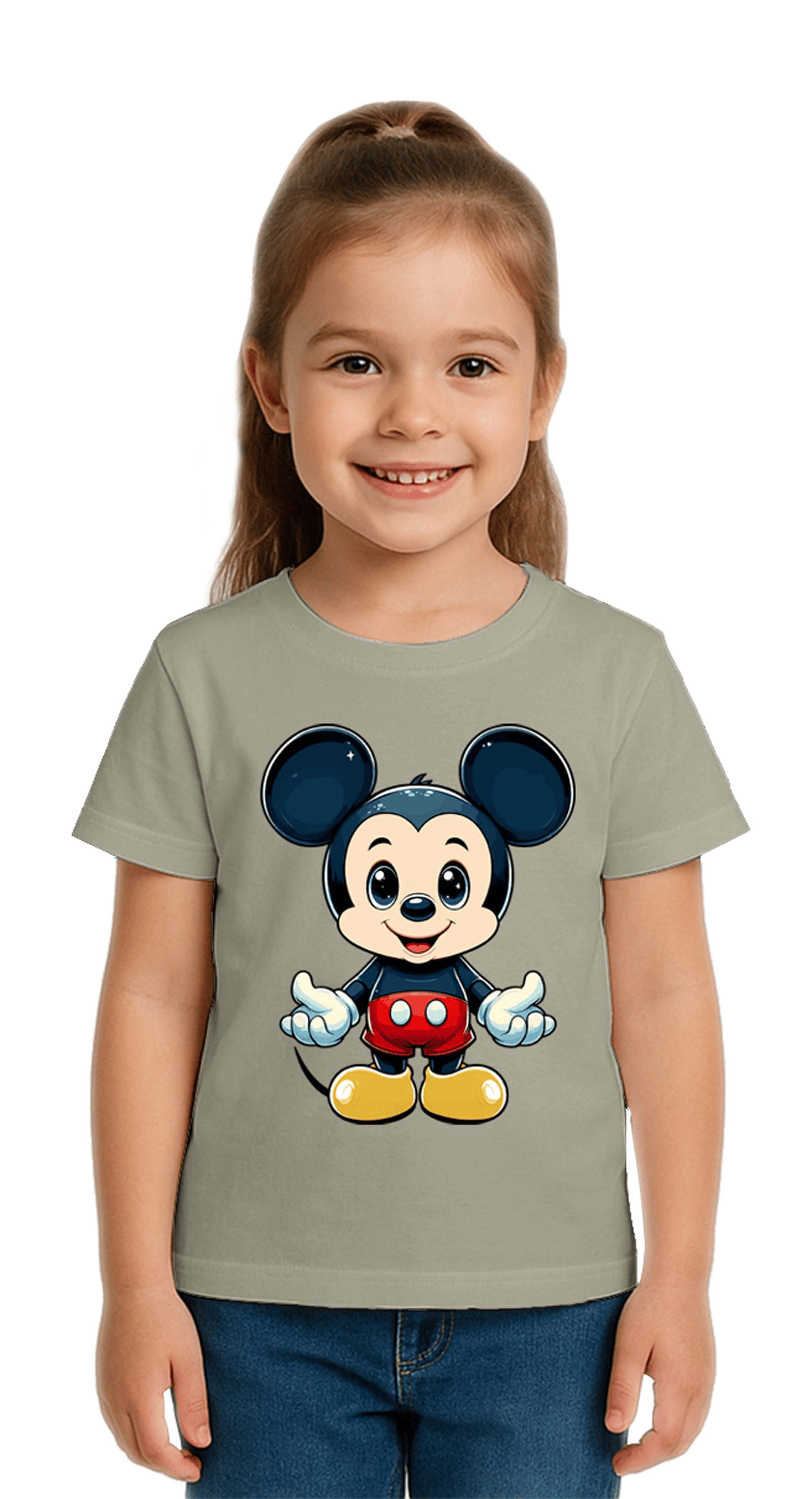 Unisex Mıckey Mouse Baskılı Çocuk Tişört pamuklu penye kumaş